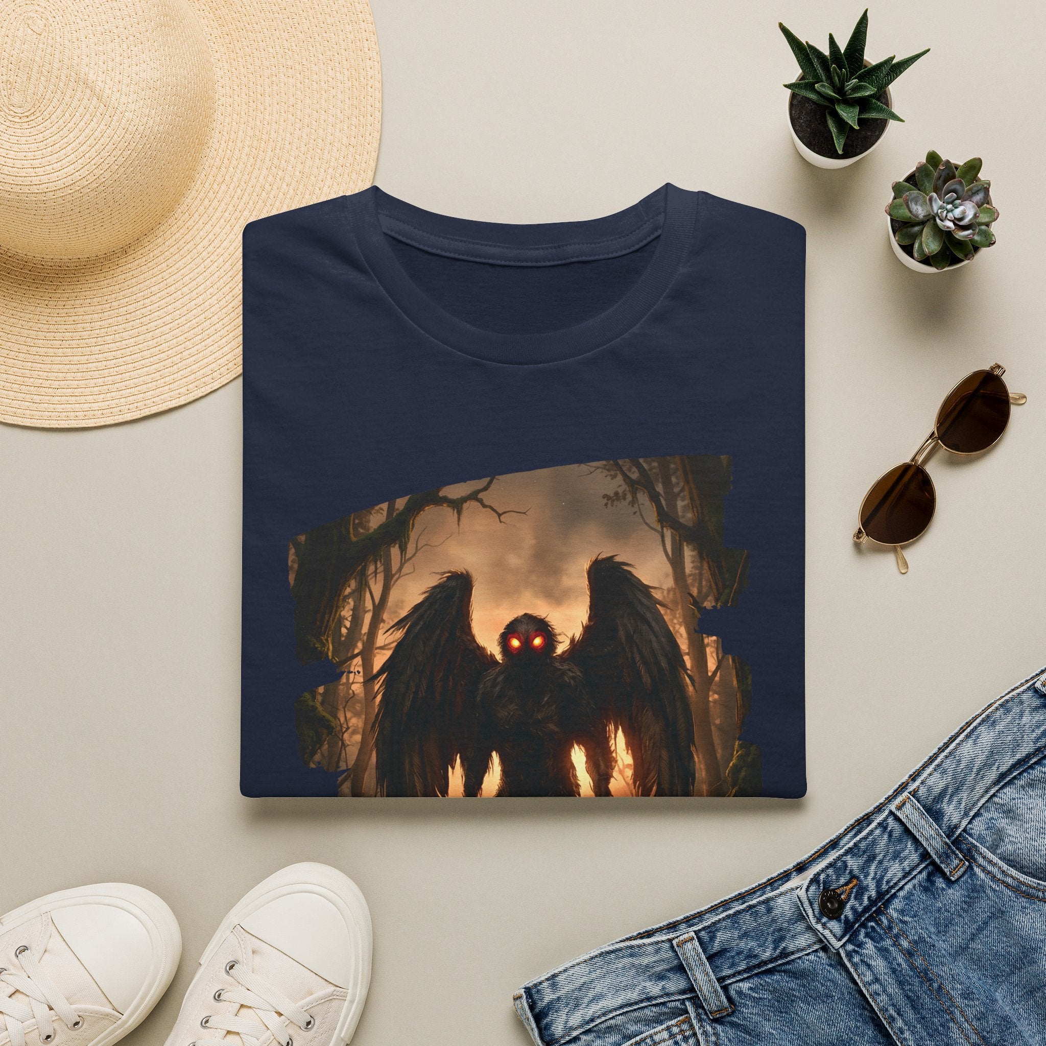 Mothman Cryptid Illustration T-Shirt | Dark Horror Graphic