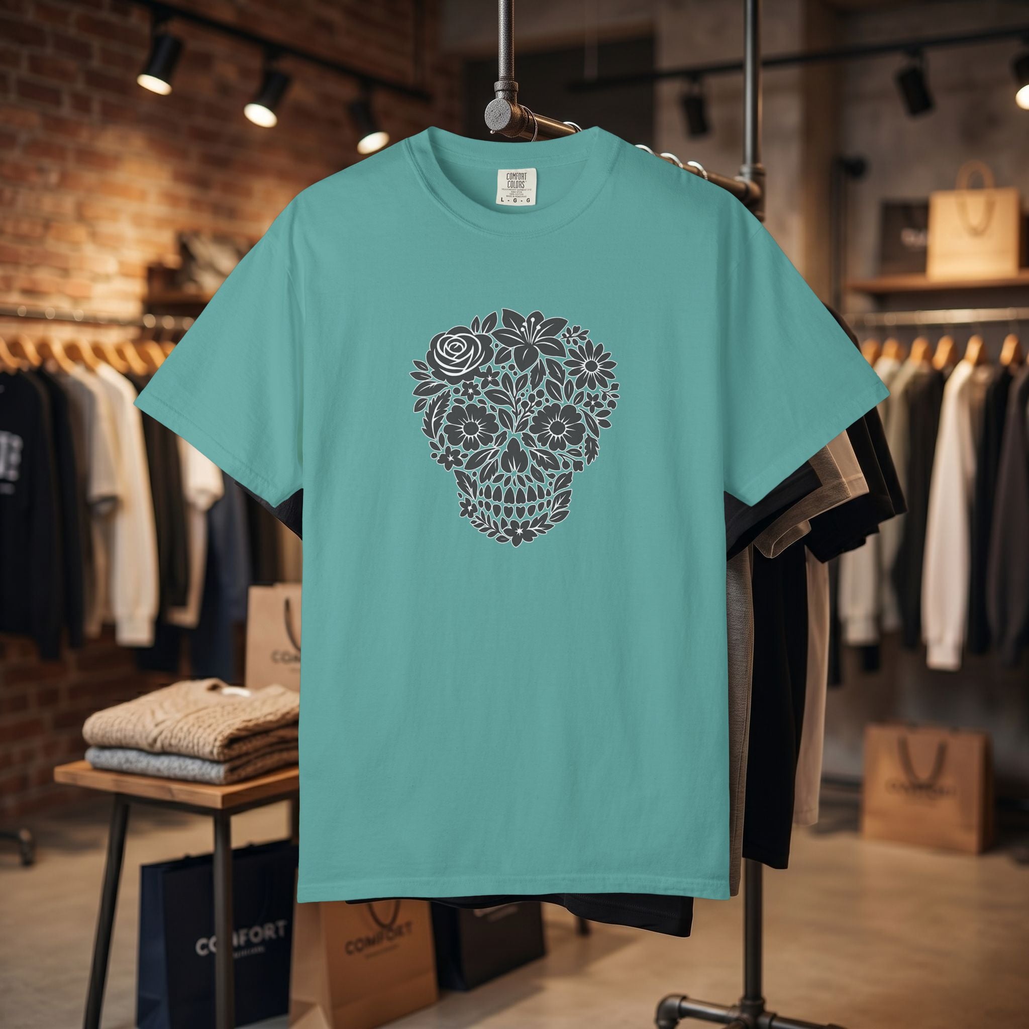 Floral Sugar Skull T-Shirt — Day of the Dead Floral Skull Tee