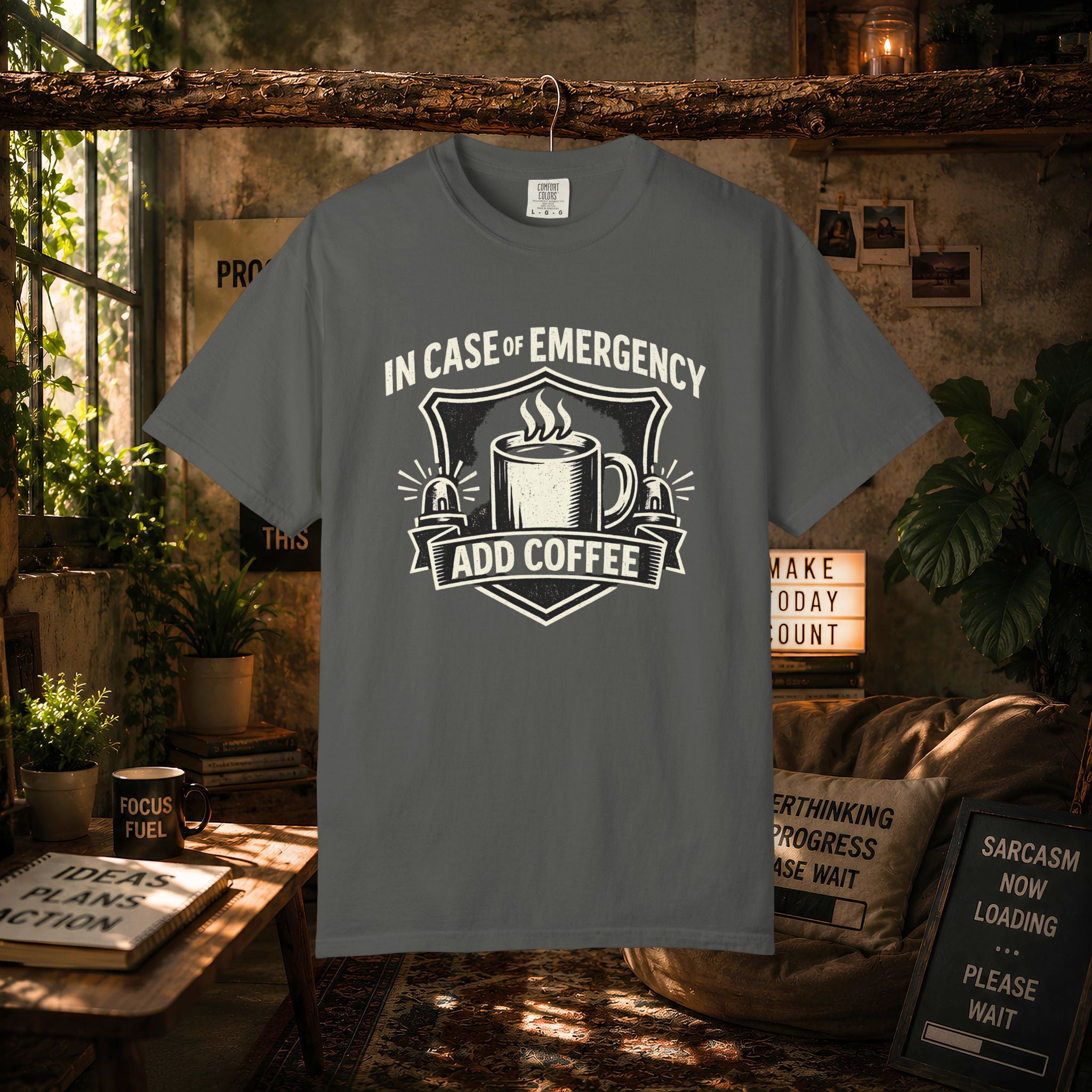 Coffee Emergency T-Shirt — "In Case of Emergency Add Coffee" Graphic Tee