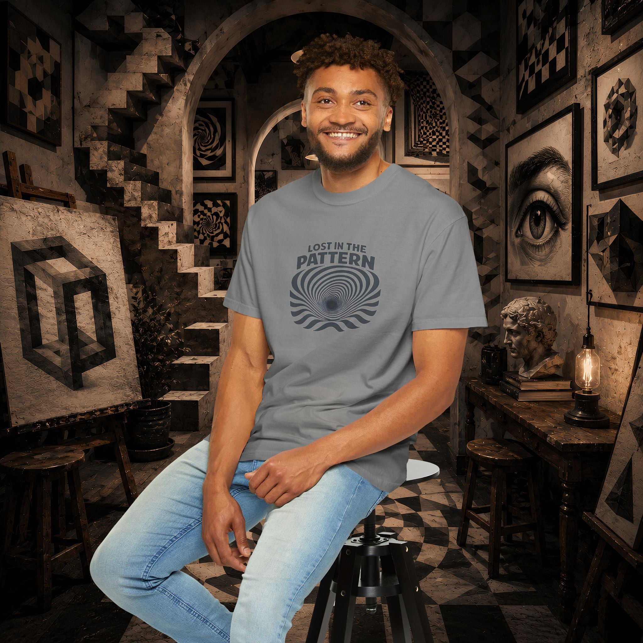Lost in the Pattern T‑Shirt — Optical Illusion Graphic Tee