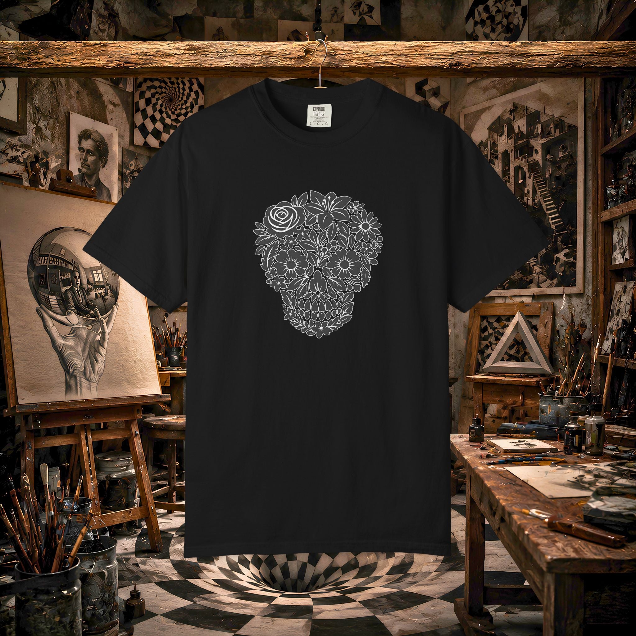 Floral Sugar Skull T-Shirt — Day of the Dead Floral Skull Tee