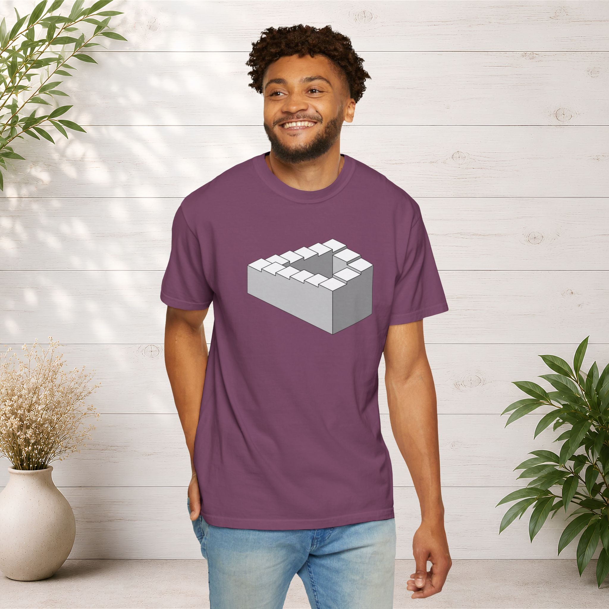 Optical Illusion Staircase Tee — Impossible Step Graphic T-Shirt