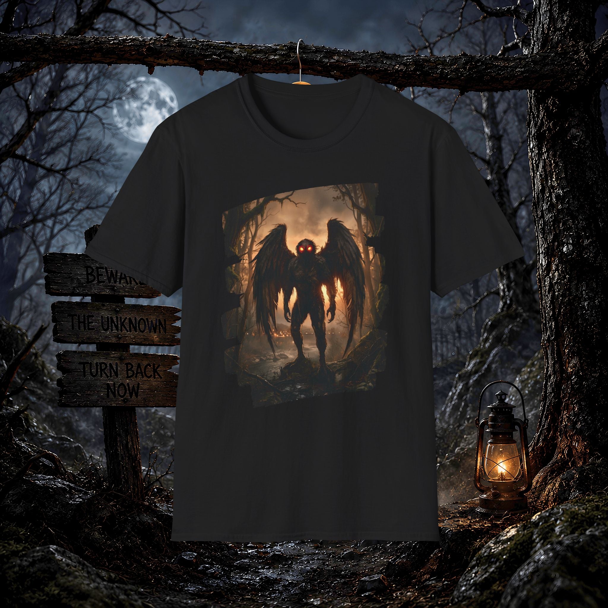 Mothman Cryptid Illustration T-Shirt | Dark Horror Graphic