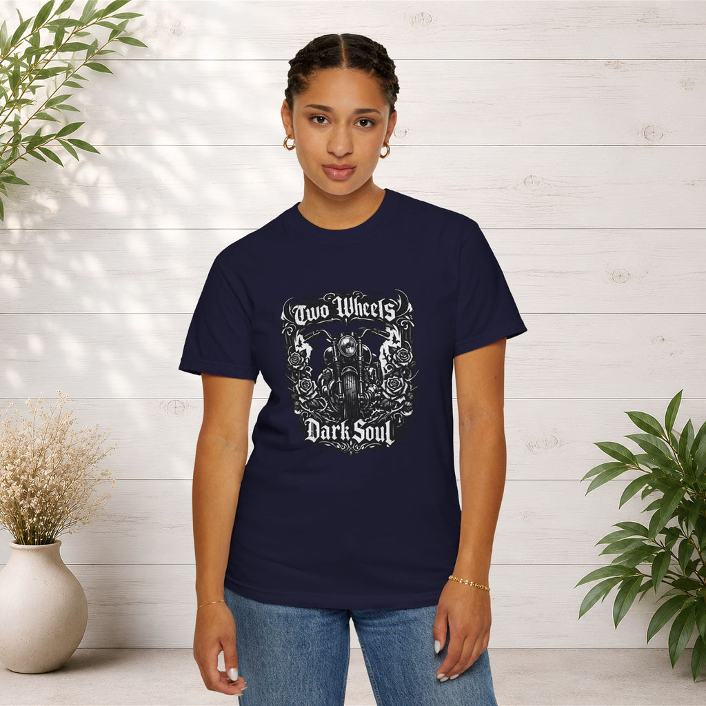 Dark Soul Motorcycle T-Shirt — "Two Wheels Dark Soul" Biker Graphic Tee