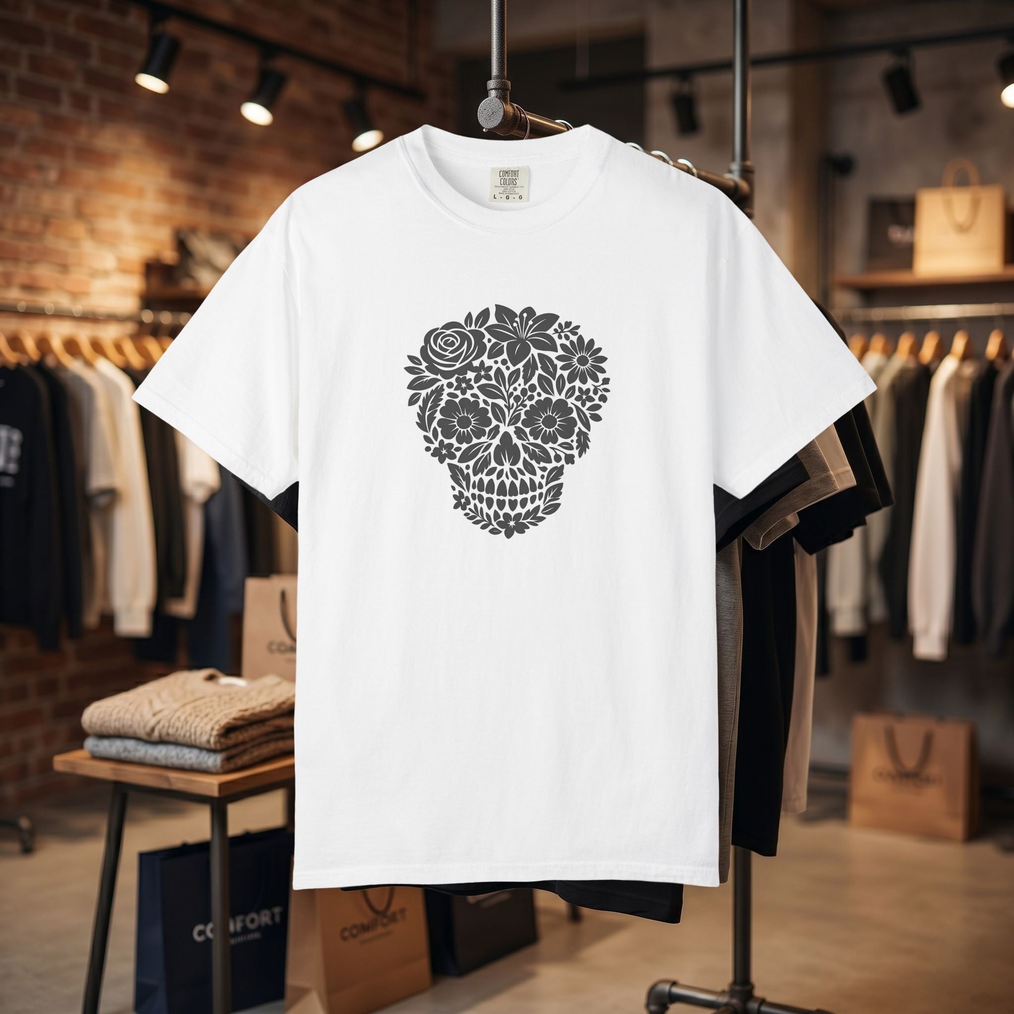 Floral Sugar Skull T-Shirt — Day of the Dead Floral Skull Tee