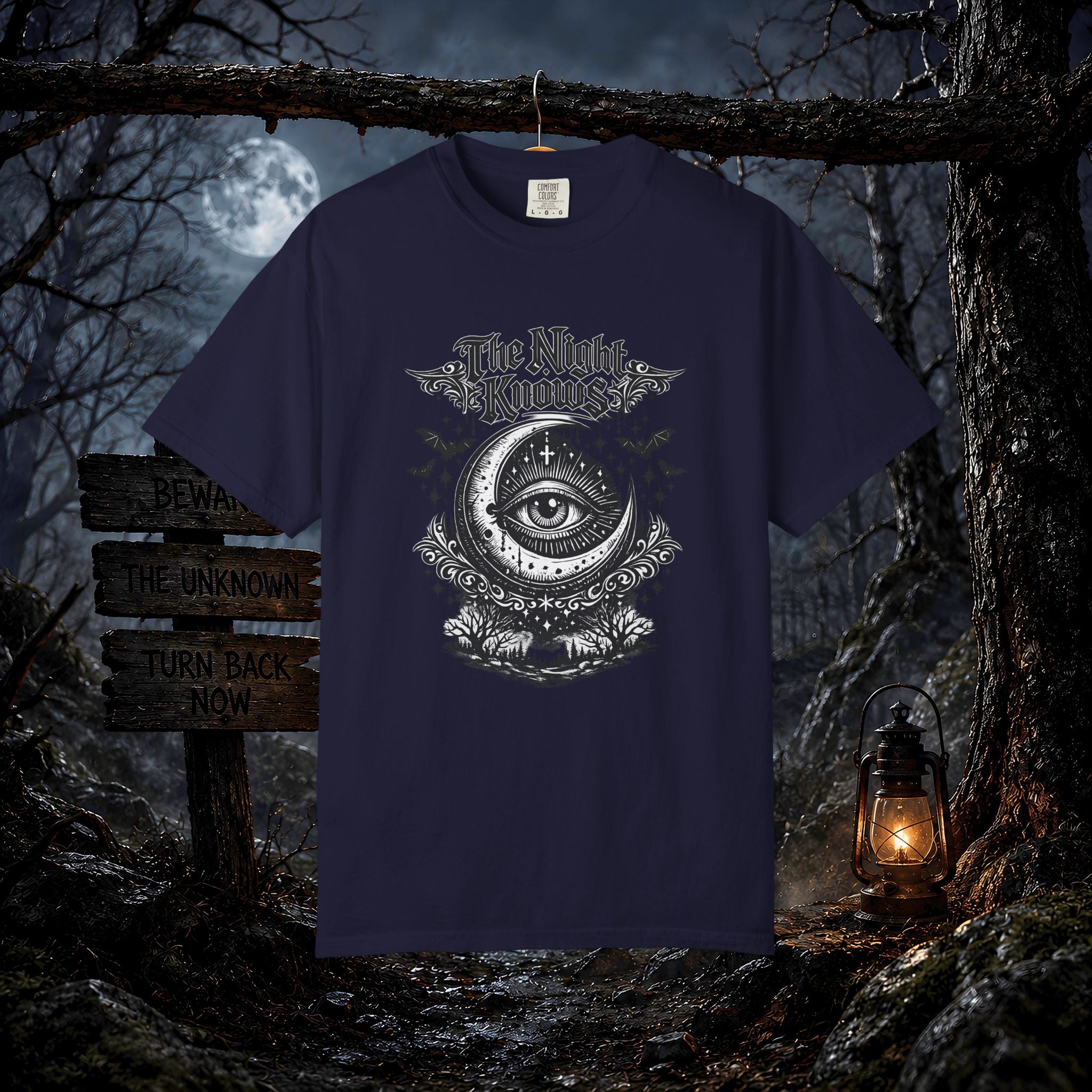 The Night Knows Eye T-Shirt — Mystical Gothic Graphic Tee