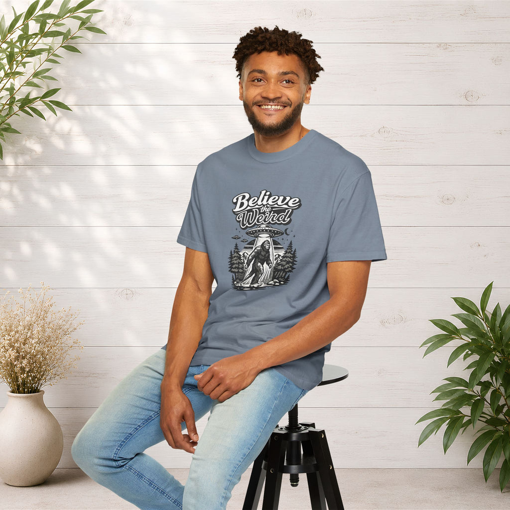 Believe the Weird T-Shirt — Bigfoot Forest UFO Graphic Tee