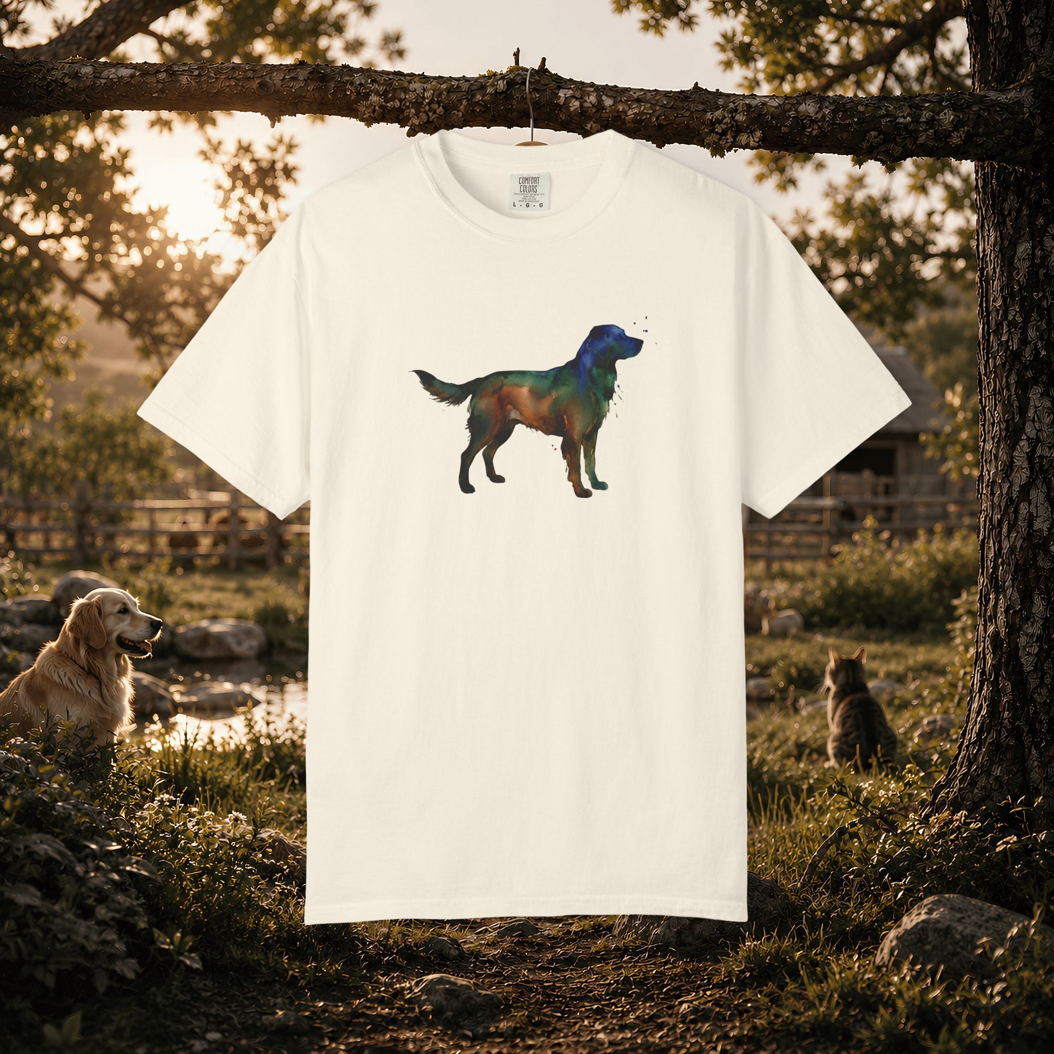 Golden Retriever Silhouette T-Shirt — Colorful Dog Graphic Tee for Pet Lovers