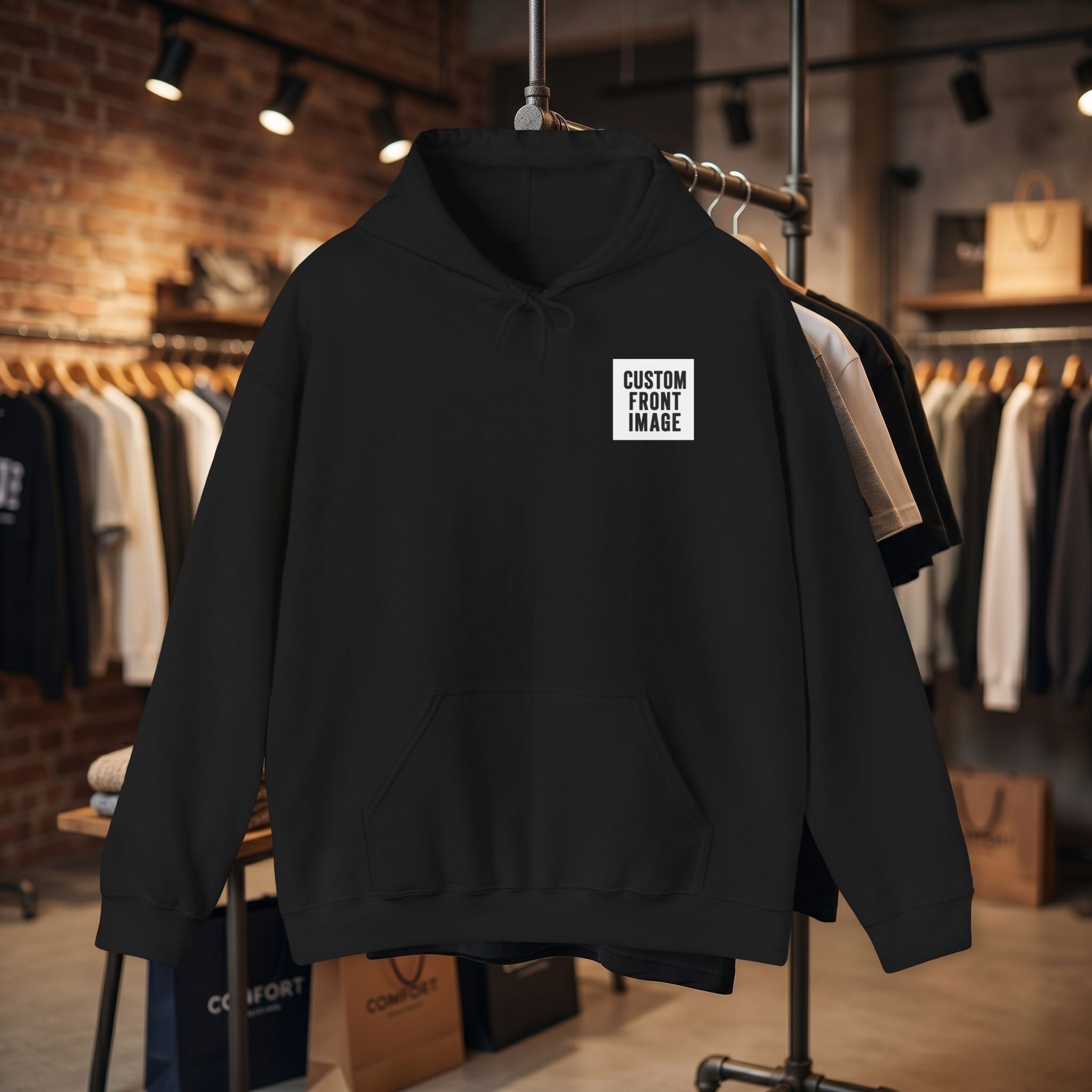 Custom Front Small Left Image Hoodie — Personalized White Pullover Hooded Sweatshirt