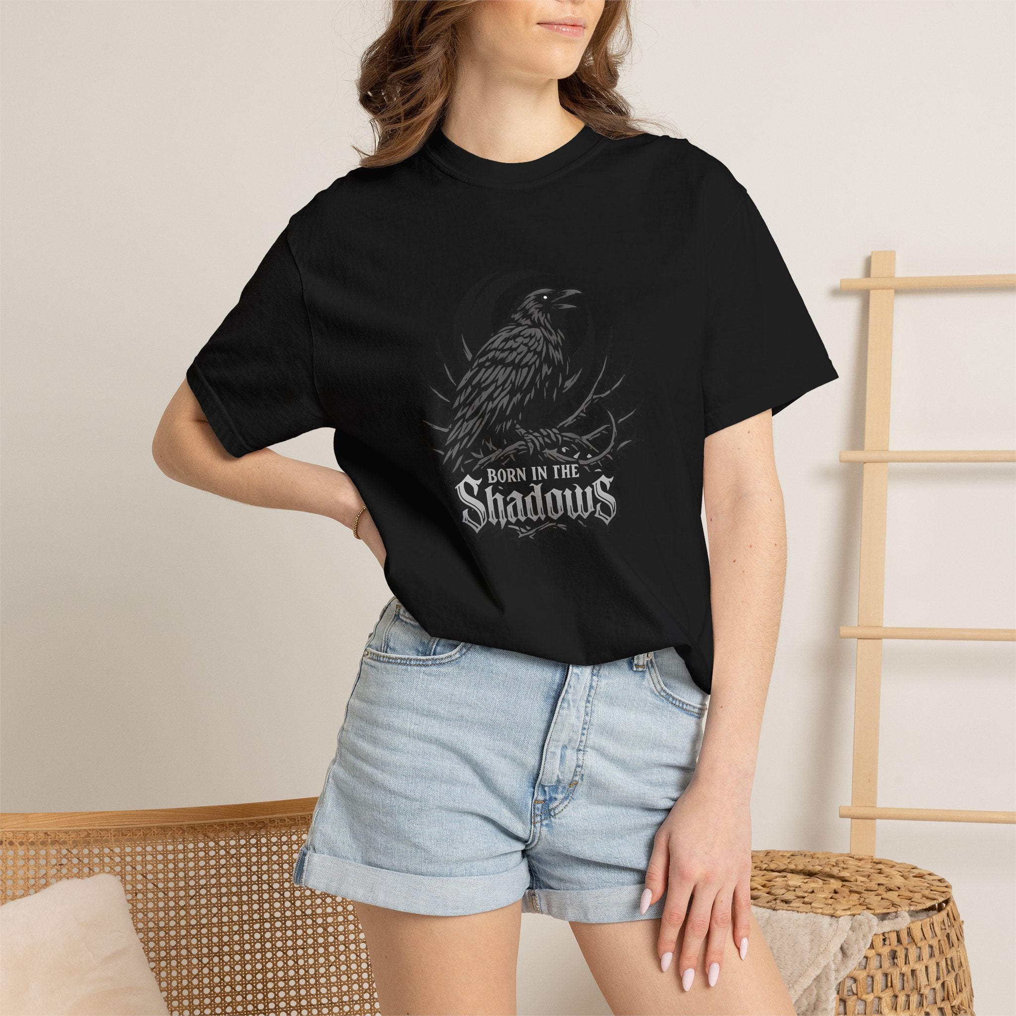 Raven in the Shadows T-Shirt — Gothic Raven Graphic Tee