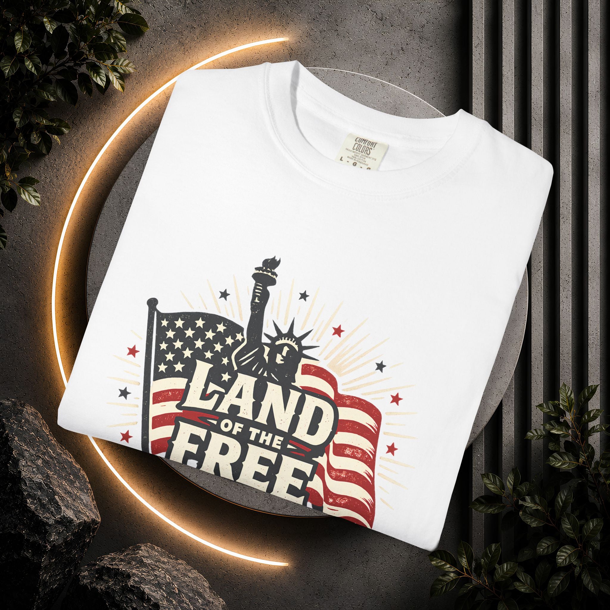 Land of the Free T-Shirt – Patriotic American Flag & Statue of Liberty Graphic