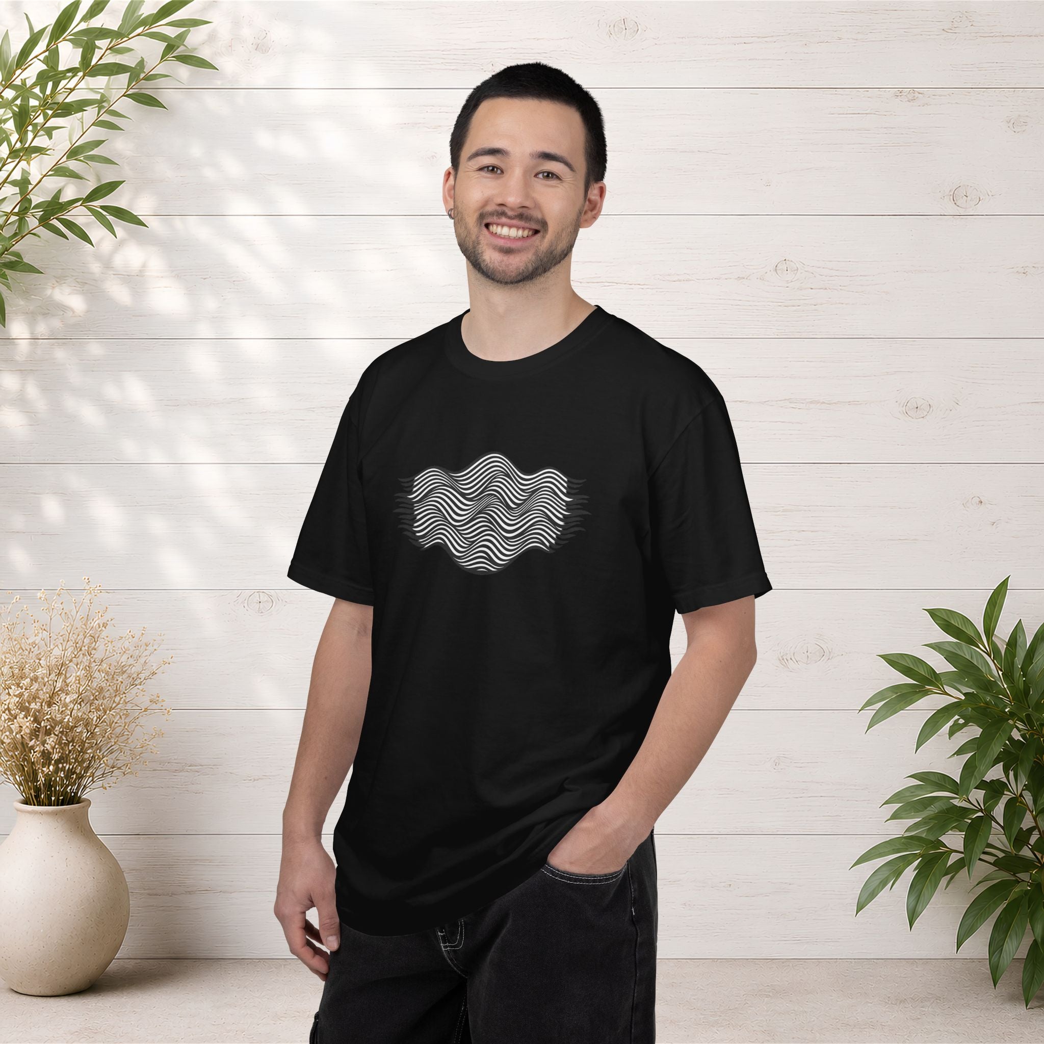 Minimal Wave Graphic T-Shirt — Abstract Line Art Tee