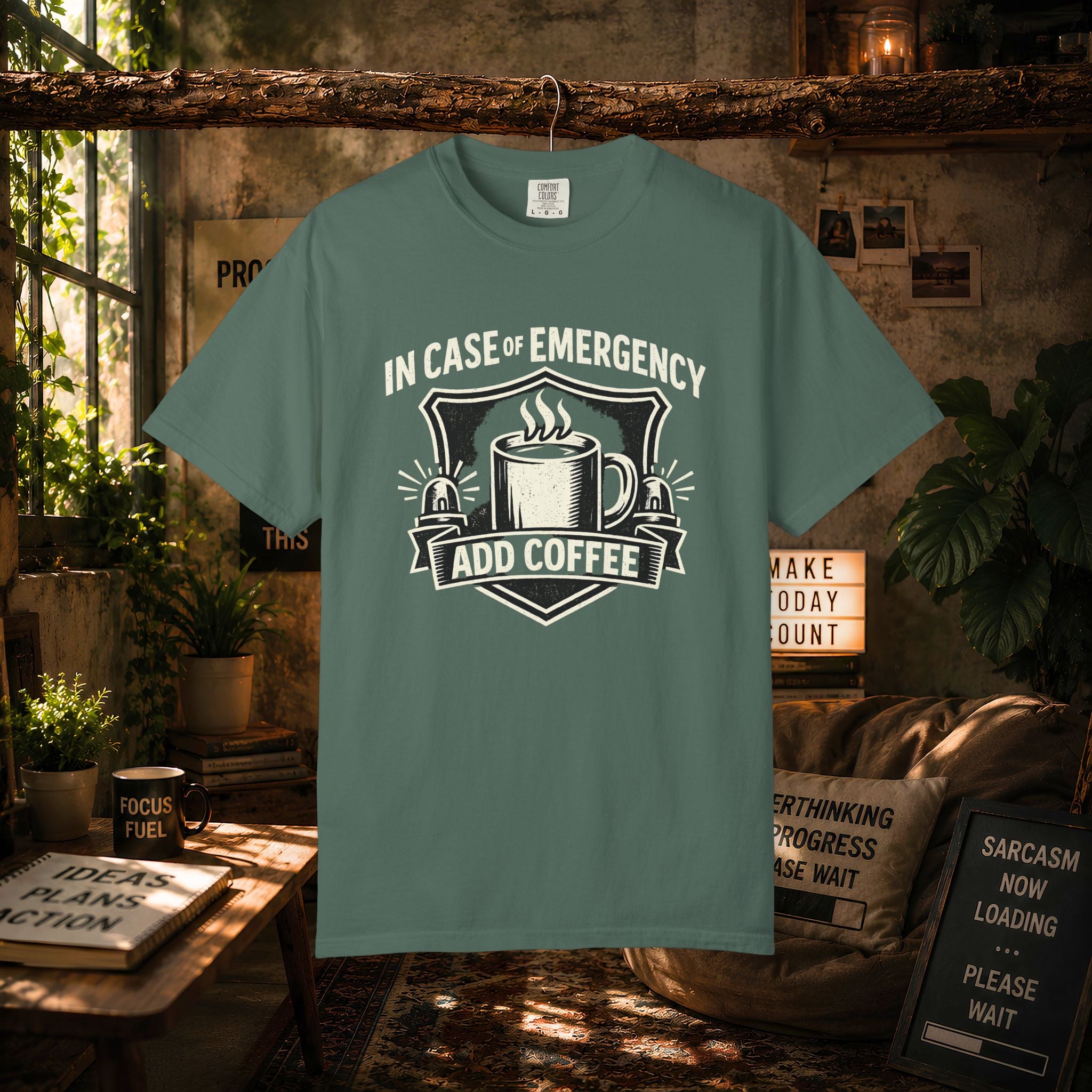 Coffee Emergency T-Shirt — "In Case of Emergency Add Coffee" Graphic Tee