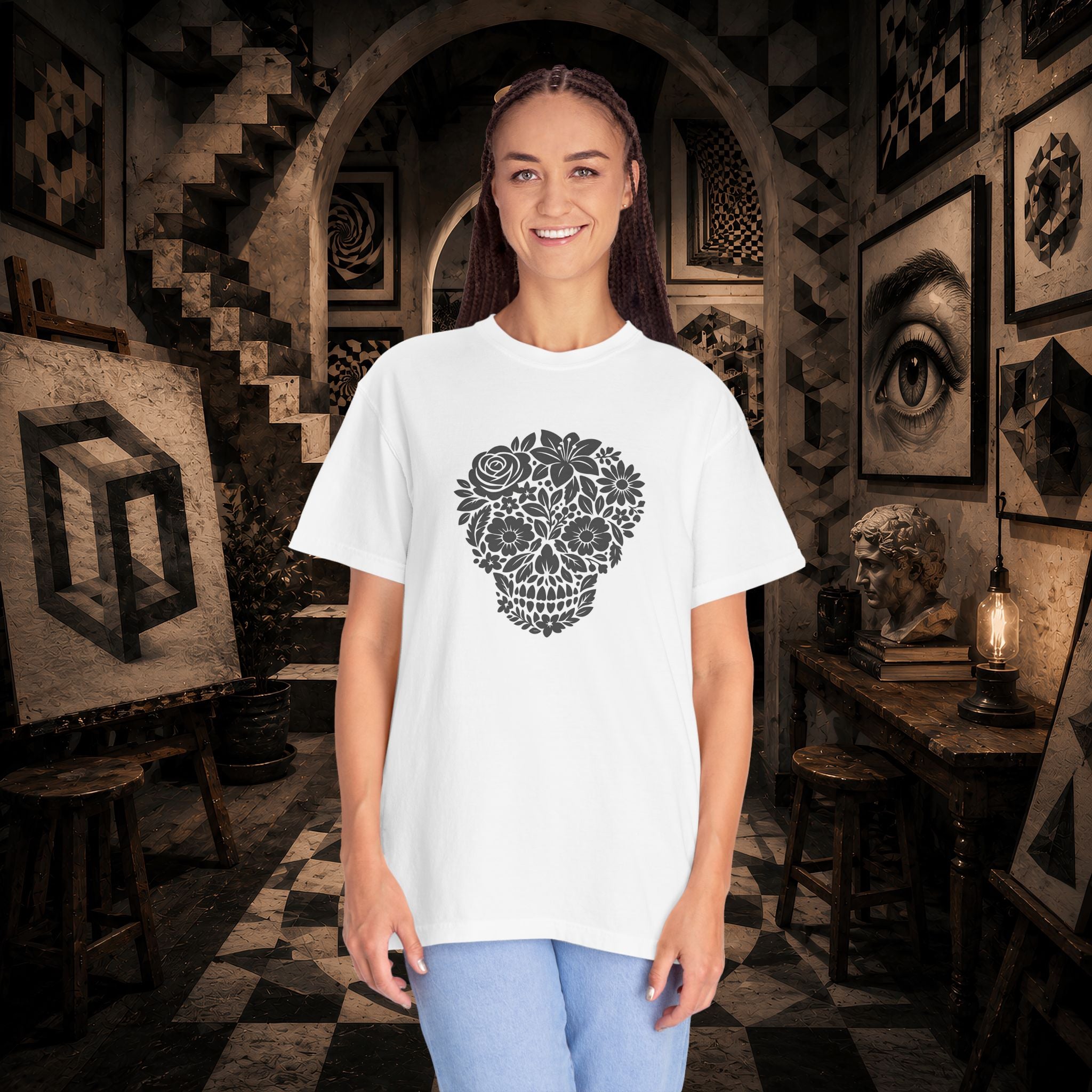 Floral Sugar Skull T-Shirt — Day of the Dead Floral Skull Tee