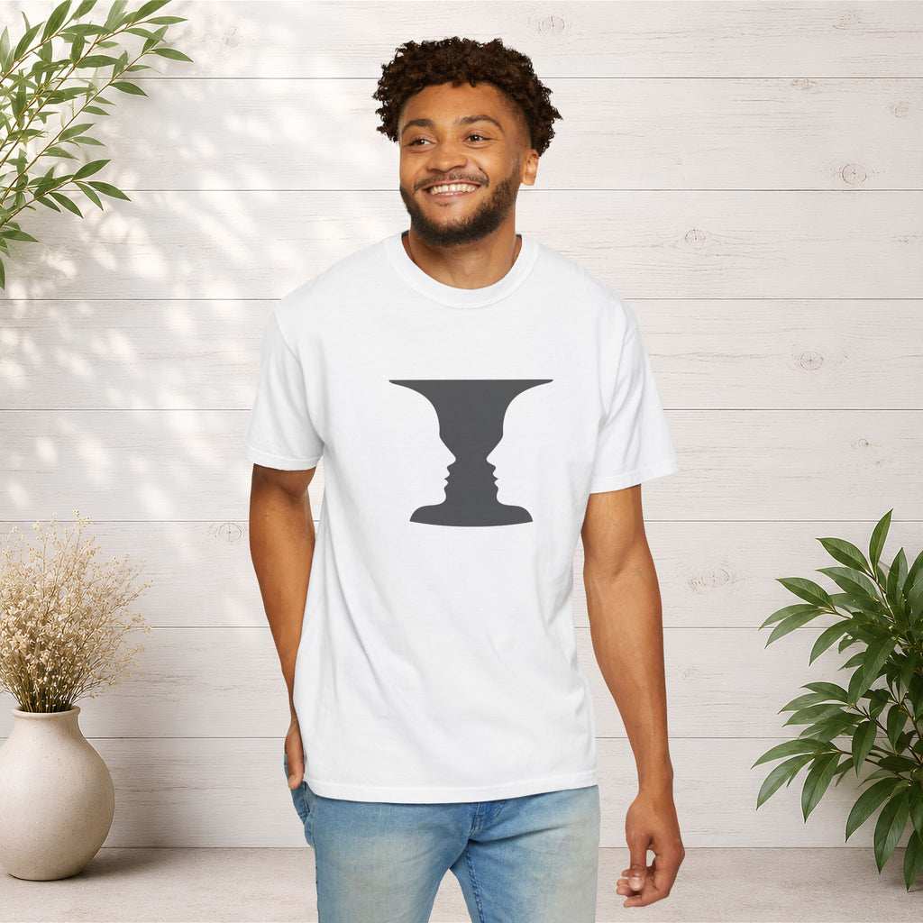 Optical Illusion Vase T-Shirt — Rubin’s Face Profile Graphic Tee