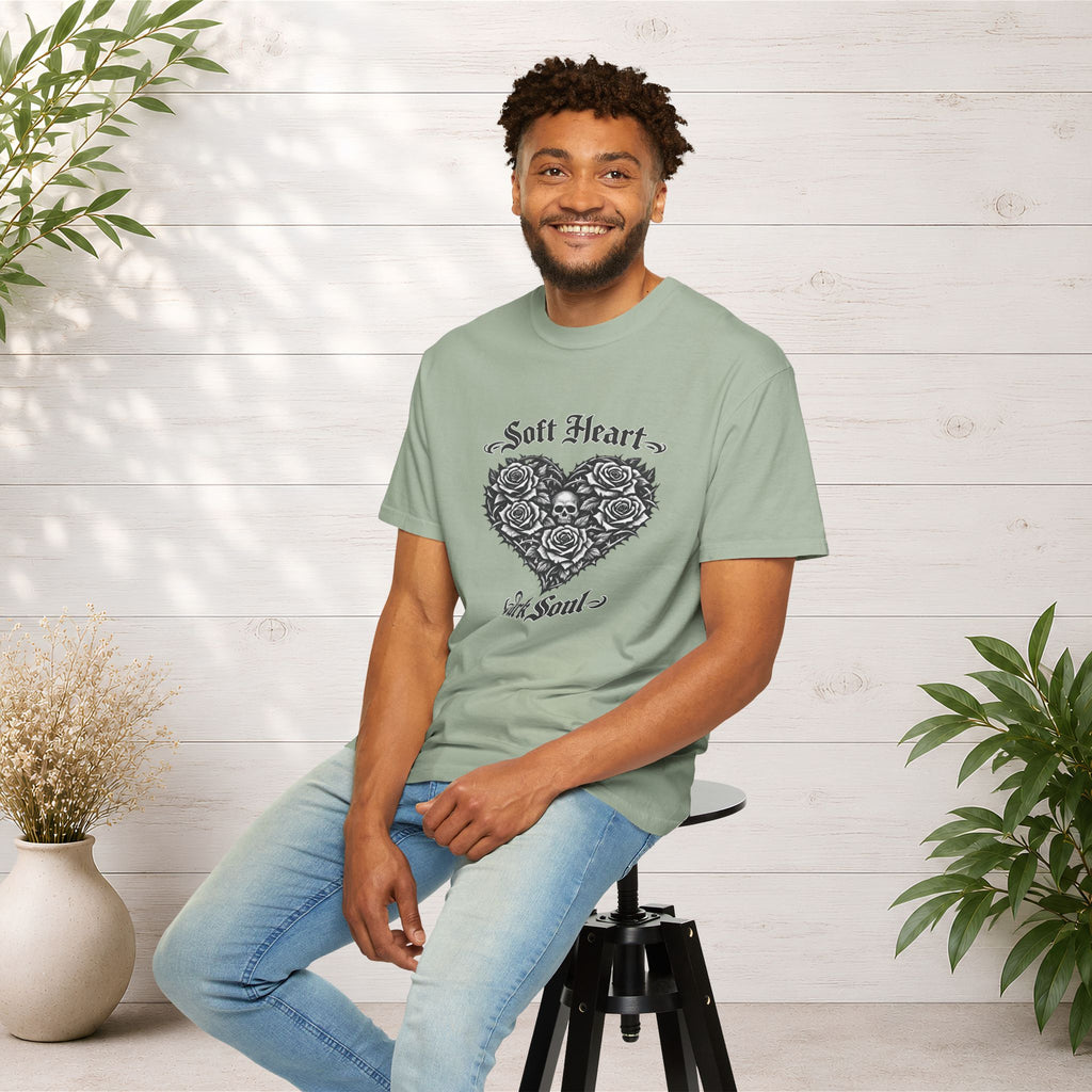 Soft Heart Dark Soul T-Shirt — Gothic Rose Skull Graphic Tee