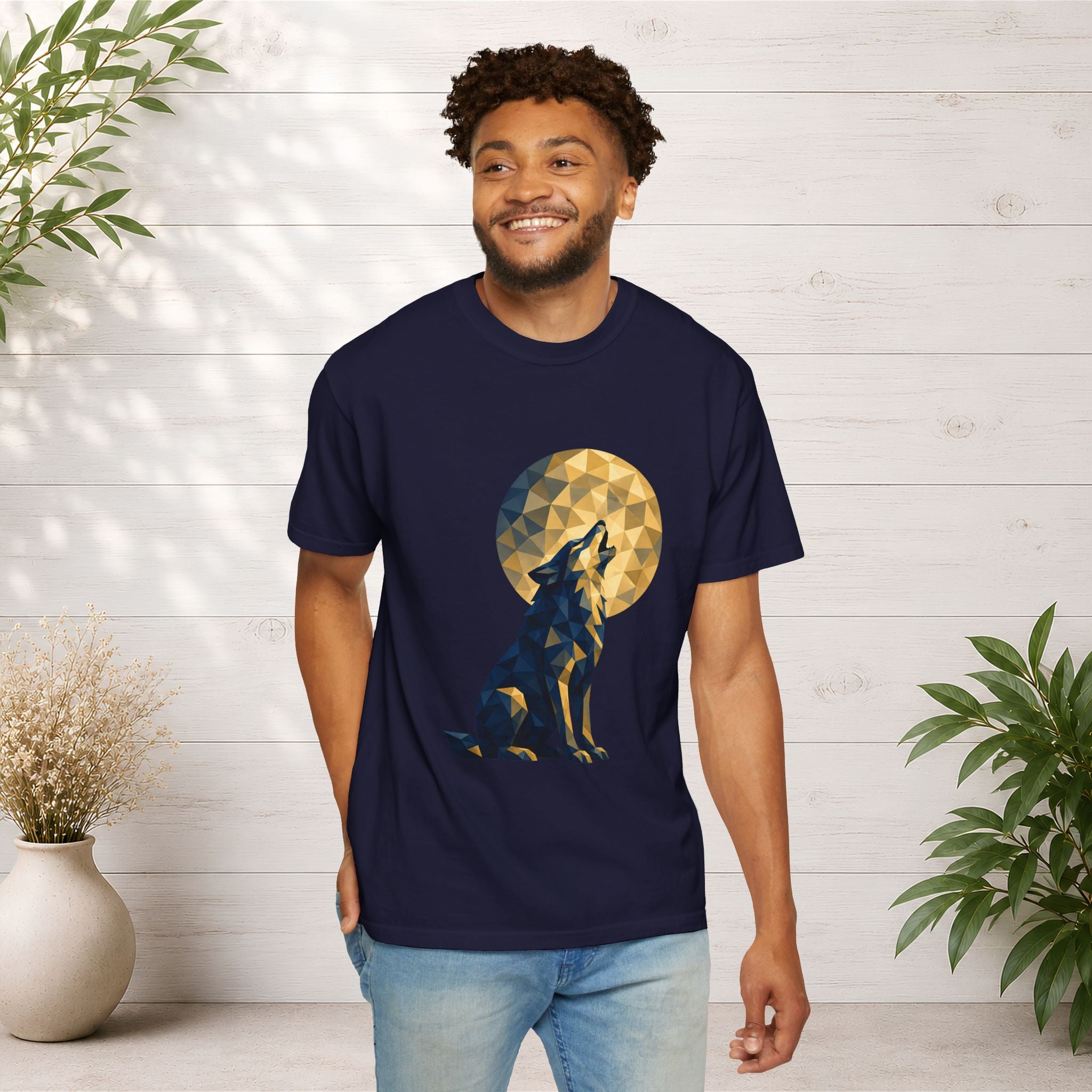 Geometric Howling Wolf T-Shirt | Moon Silhouette