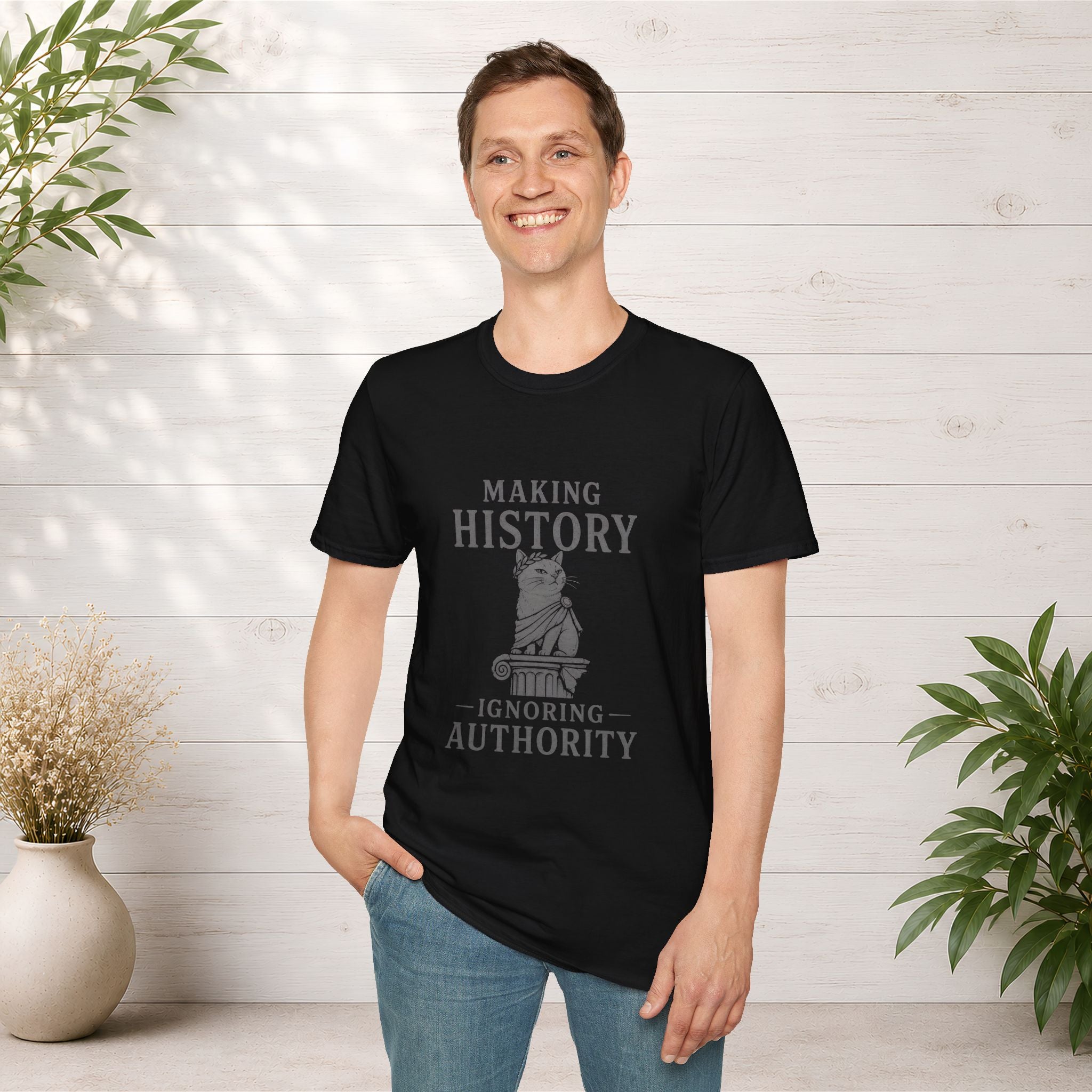 Making History cat statue T-Shirt | "Making History Ignoring Authority" design