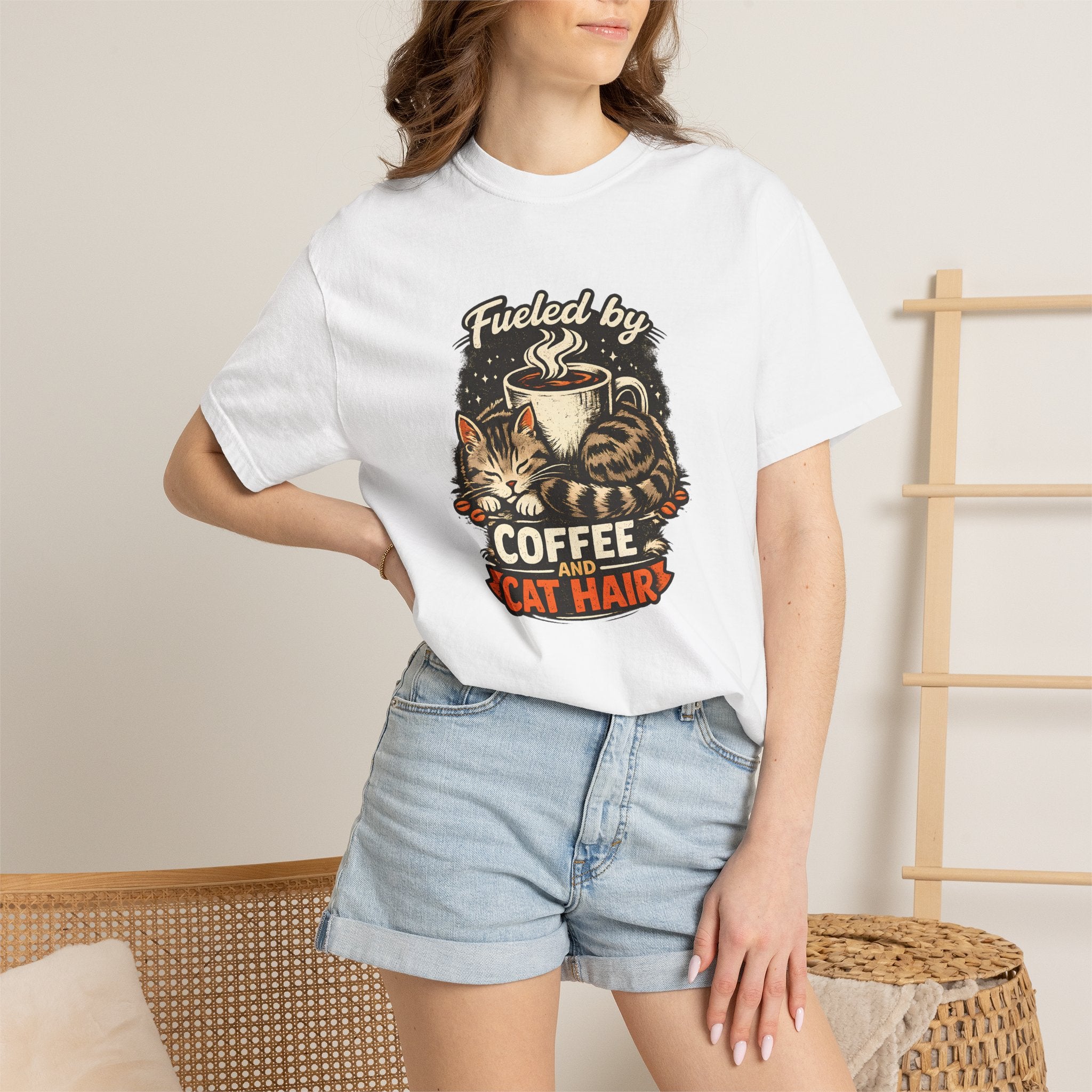 Coffee & Cat Hair T-Shirt — "Fueled by Coffee and Cat Hair" Graphic Tee