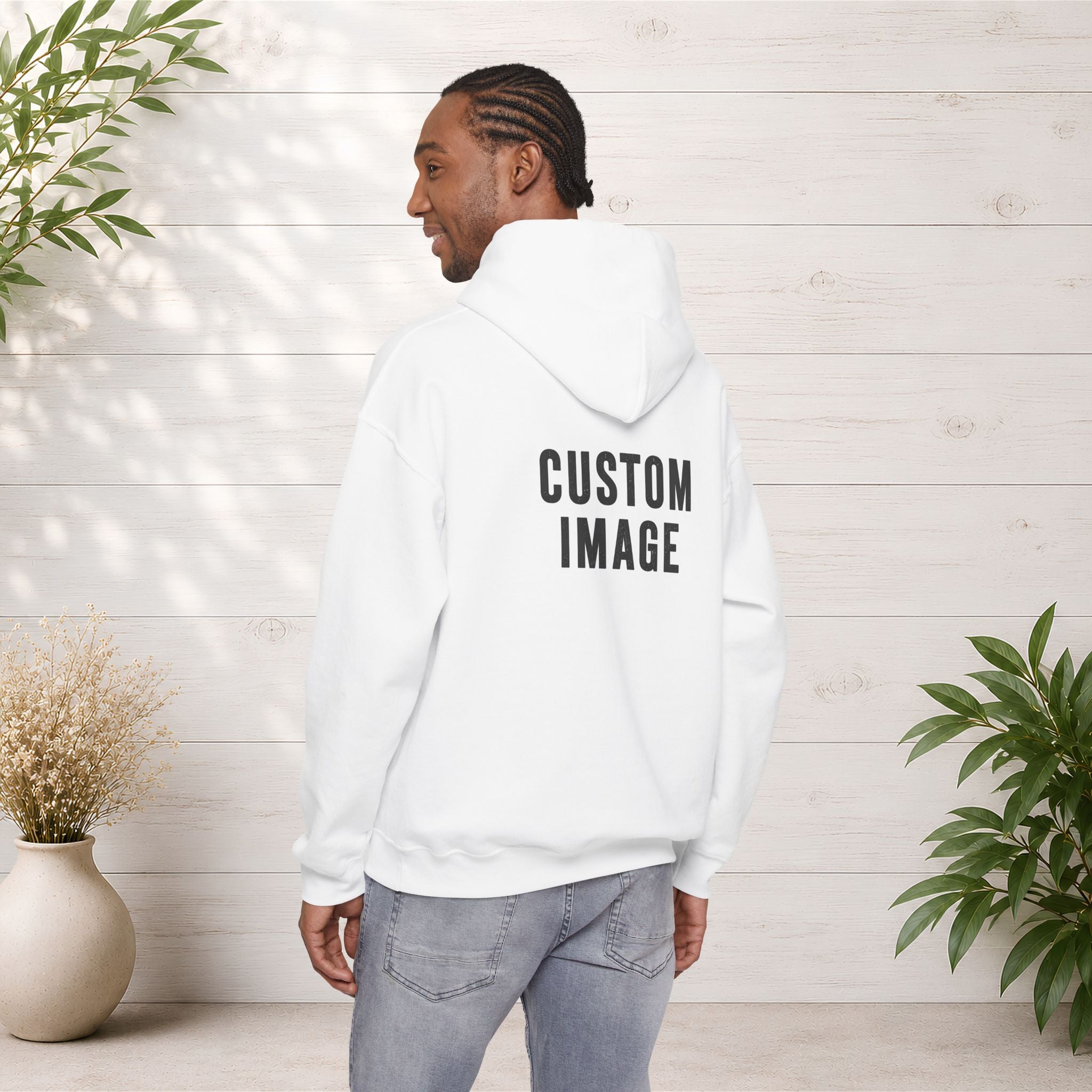 Custom Back Image Hoodie — Personalized White Pullover Hooded Sweatshirt