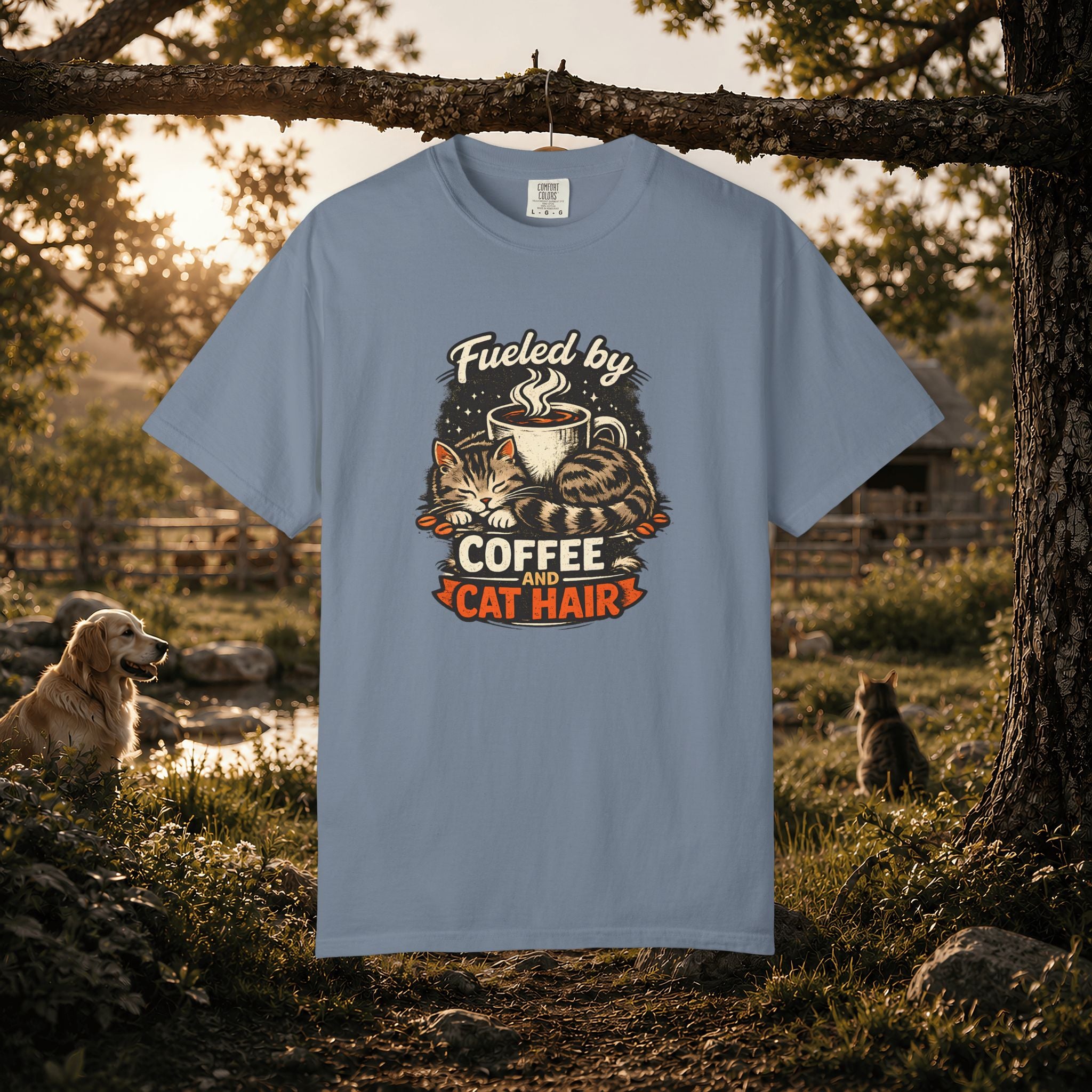 Coffee & Cat Hair T-Shirt — "Fueled by Coffee and Cat Hair" Graphic Tee