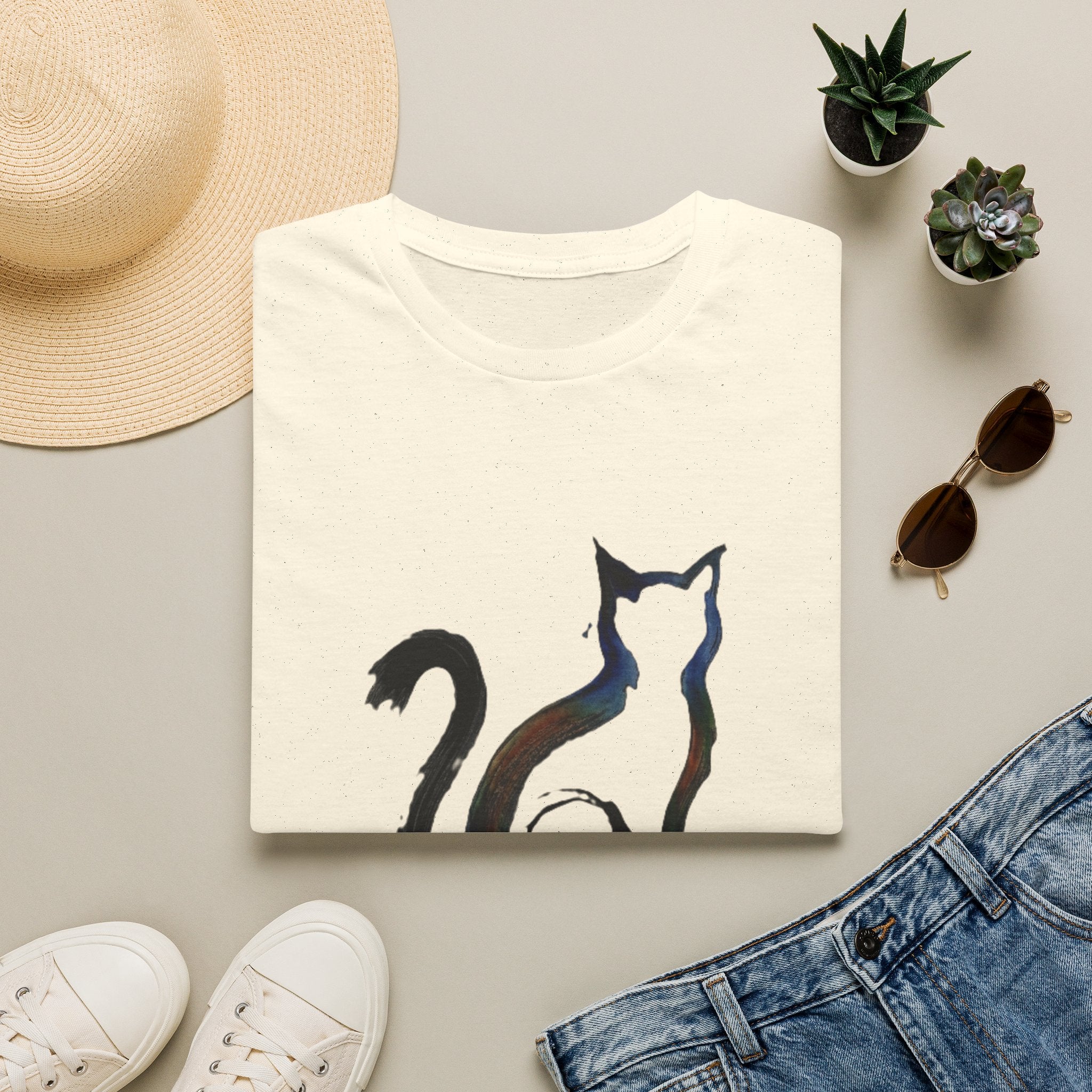 Silhouette Cat Illustration T-Shirt | Minimal Cat Artwork