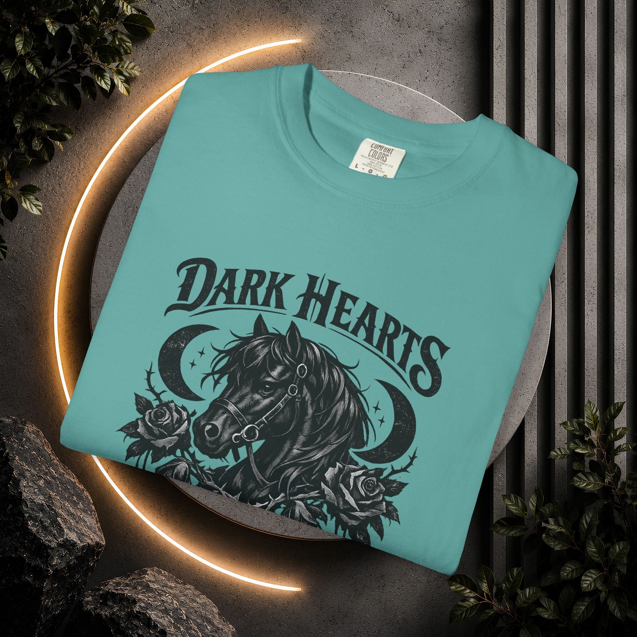 Dark Hearts Ride Free T-Shirt — Gothic Horse Rider Graphic Tee