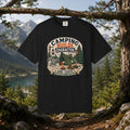 Camping Builds Character T-Shirt — Vintage Tent, Forest & Campfire Outdoor Tee