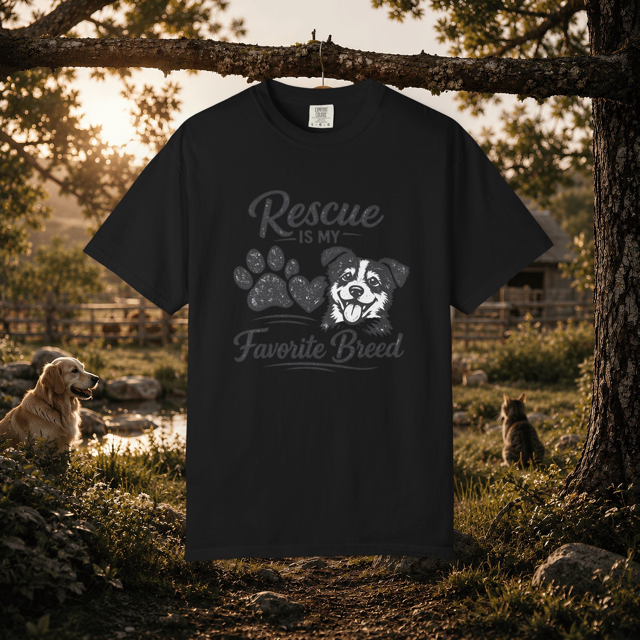 Rescue Is My Favorite Breed T-Shirt — Dog Rescue Paw Print Tee