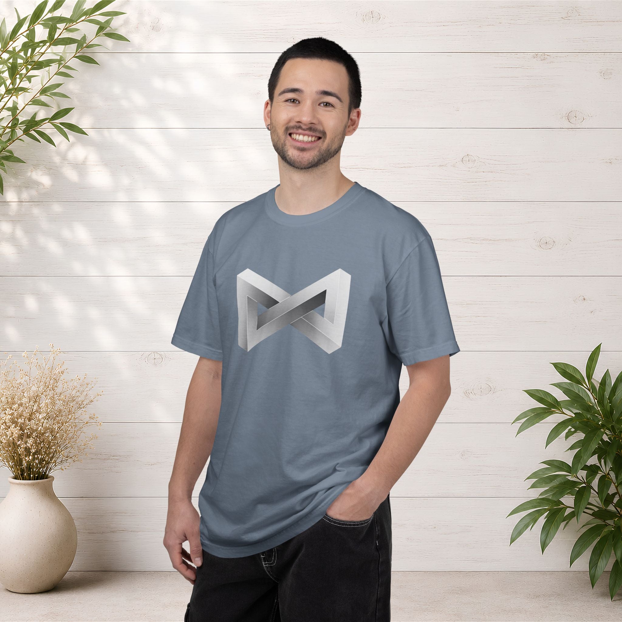 Optical Illusion Logo T-Shirt — Minimal Monochrome Infinity Design