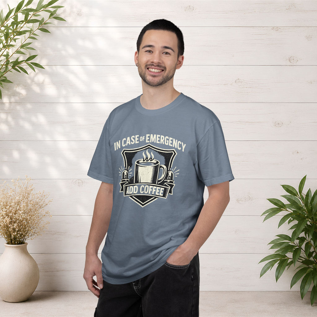 Coffee Emergency T-Shirt — "In Case of Emergency Add Coffee" Graphic Tee