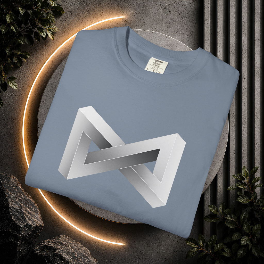 Optical Illusion Logo T-Shirt — Minimal Monochrome Infinity Design