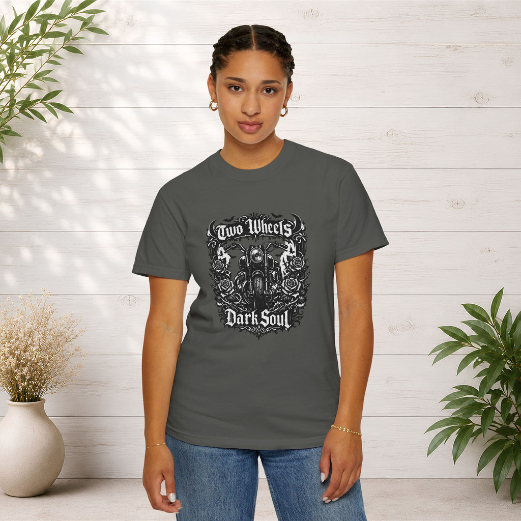 Dark Soul Motorcycle T-Shirt — "Two Wheels Dark Soul" Biker Graphic Tee