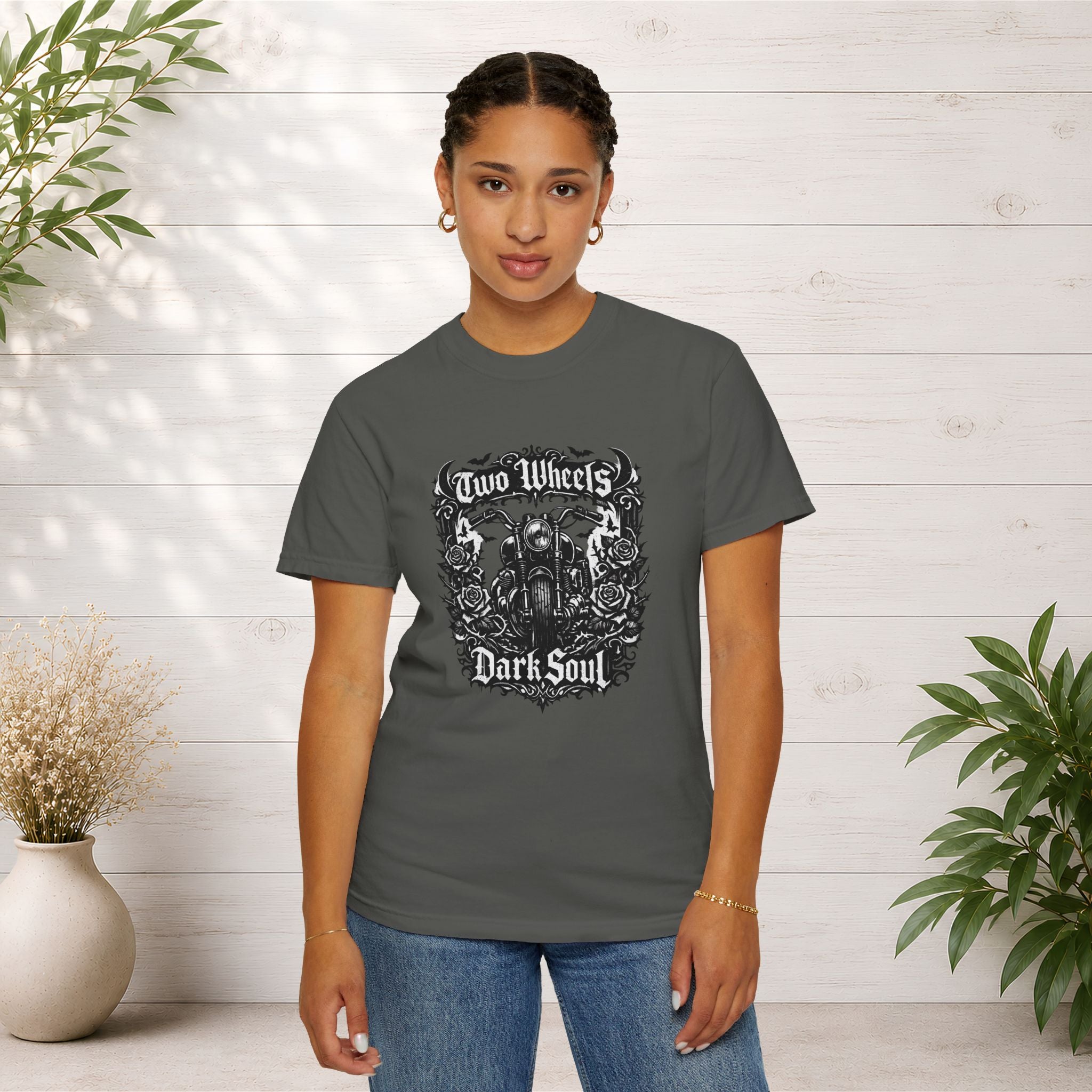 Dark Soul Motorcycle T-Shirt — "Two Wheels Dark Soul" Biker Graphic Tee
