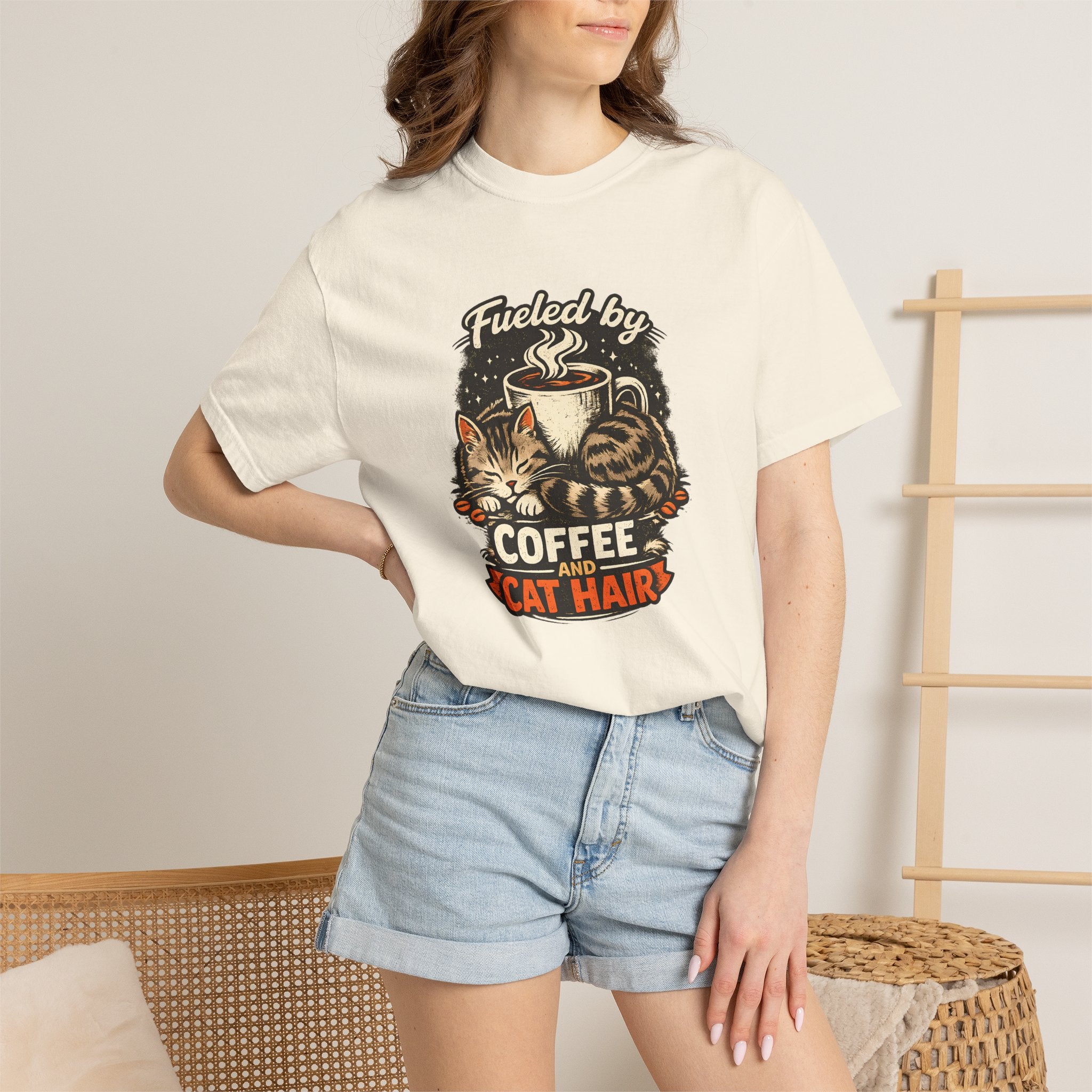 Coffee & Cat Hair T-Shirt — "Fueled by Coffee and Cat Hair" Graphic Tee