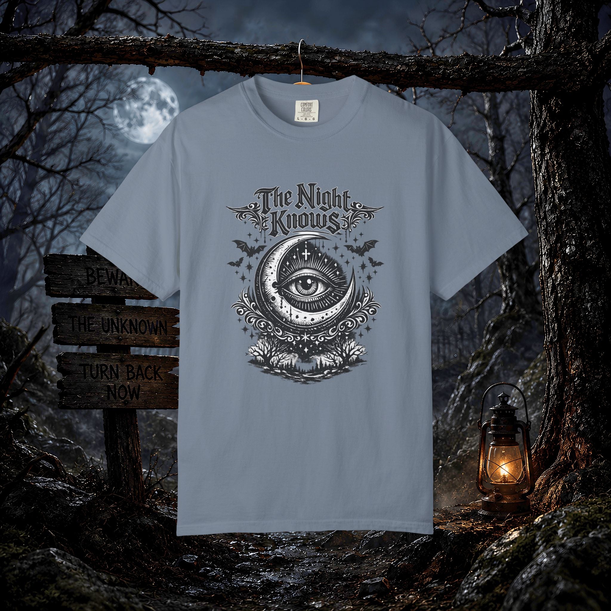 The Night Knows Eye T-Shirt — Mystical Gothic Graphic Tee