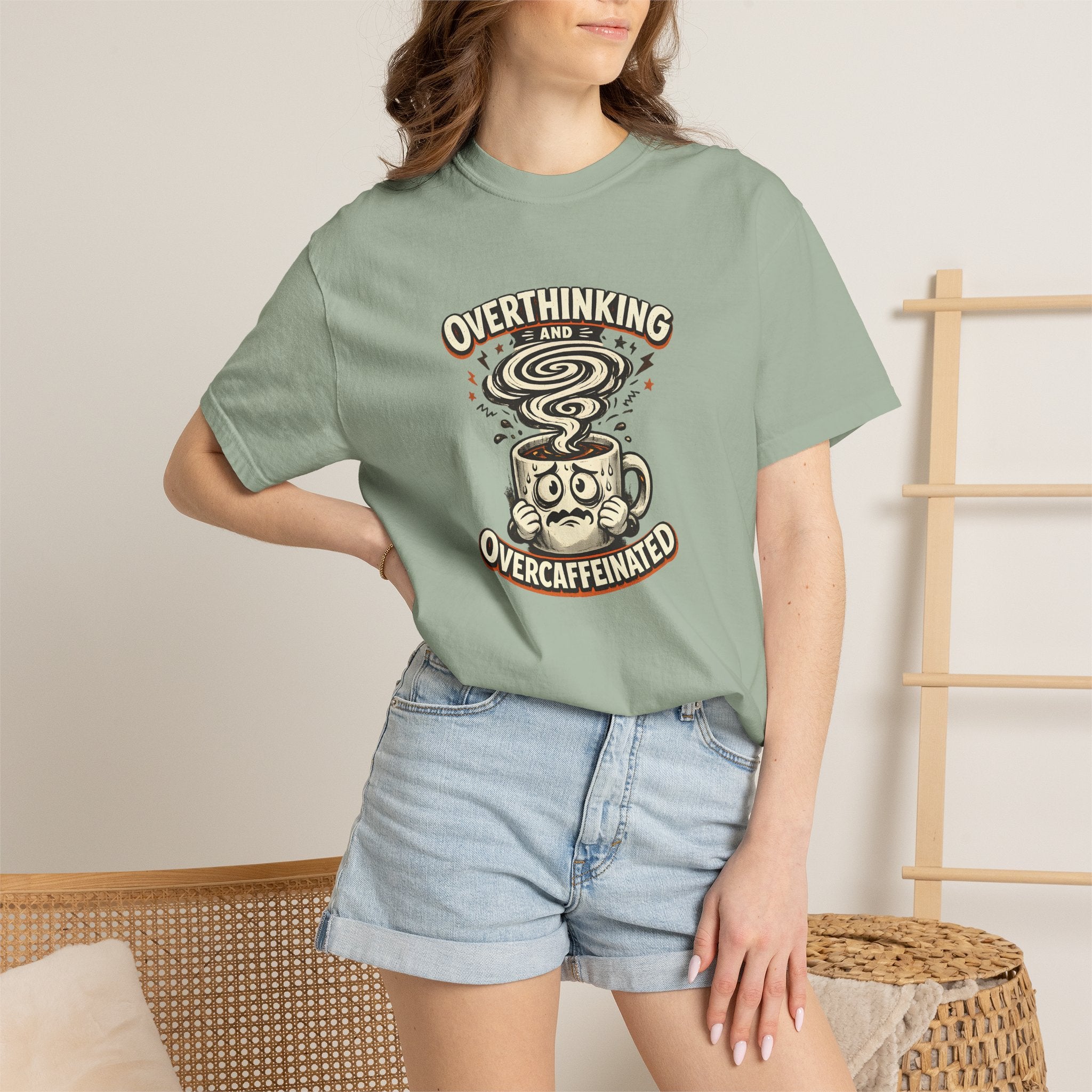 Overthinking & Overcaffeinated T-Shirt — Funny Coffee & Anxiety Graphic Tee
