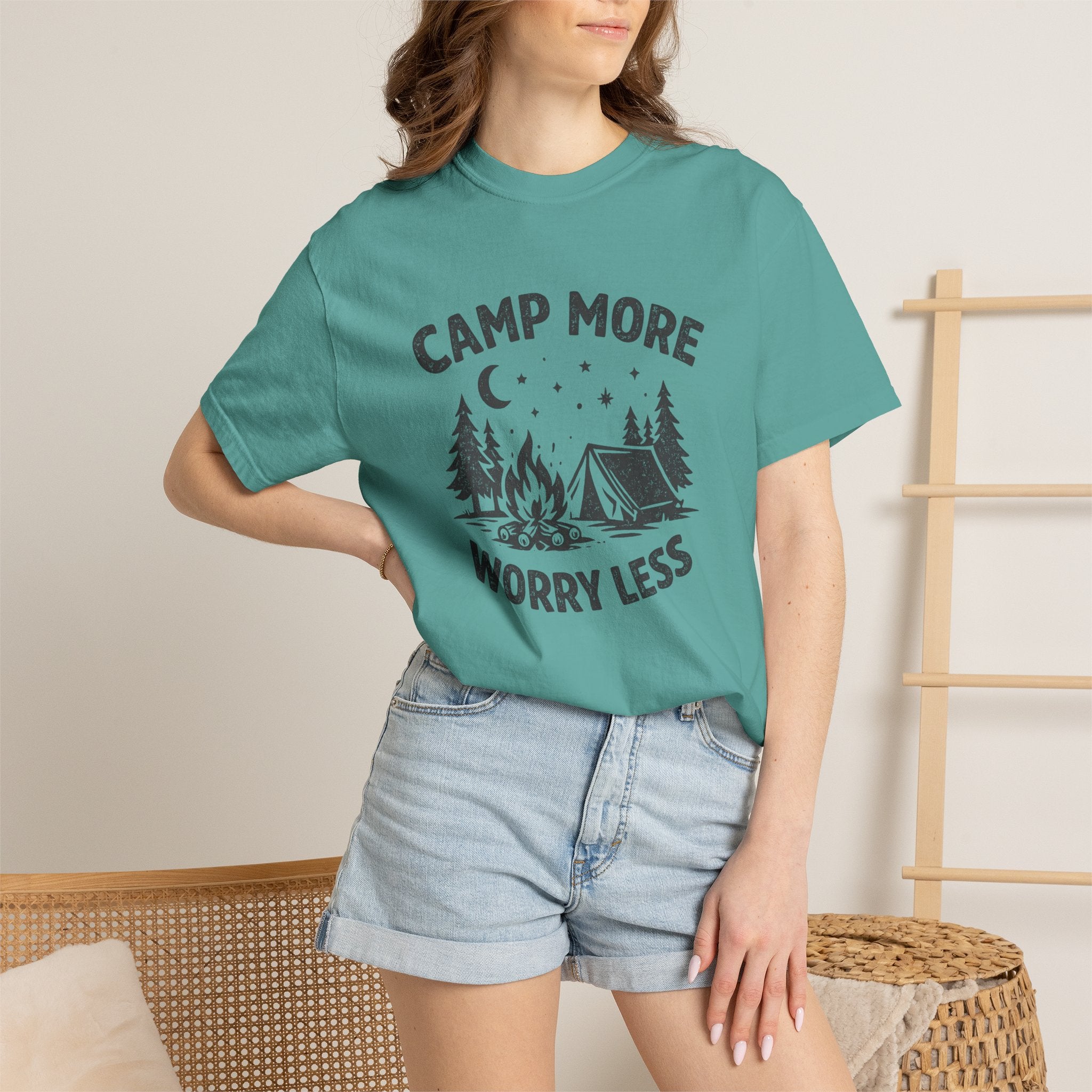 Camp More Worry Less T-Shirt - Camping Enthusiast Tee