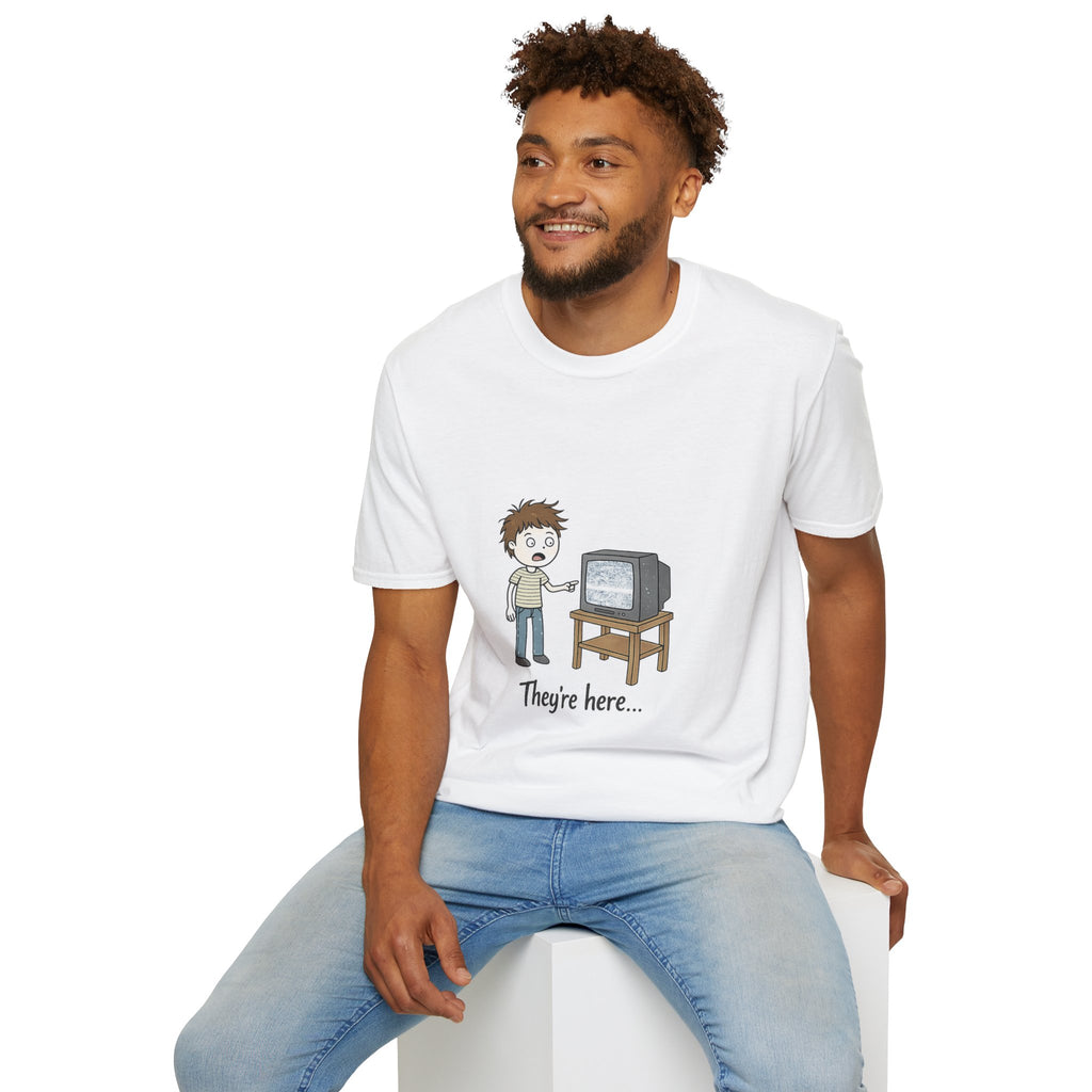 Poltergeist Film Based Theyre Here TV Static T-Shirt | Retro Horror Cartoon