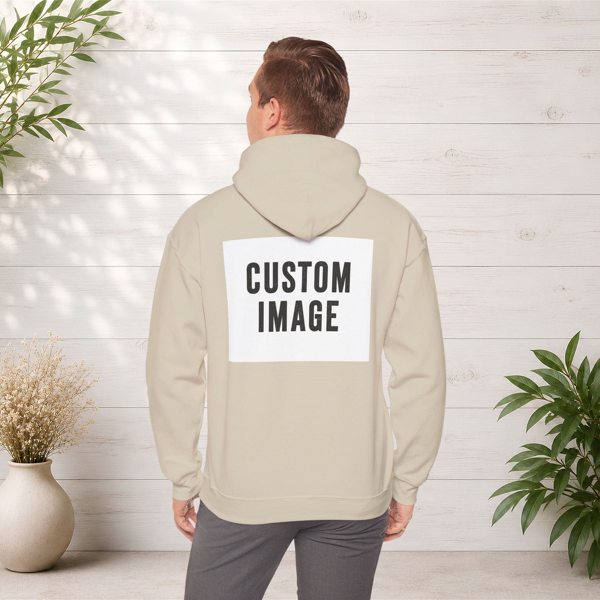 Custom Front Small Left and Back Image Hoodie — Personalized White Pullover Hooded Sweatshirt