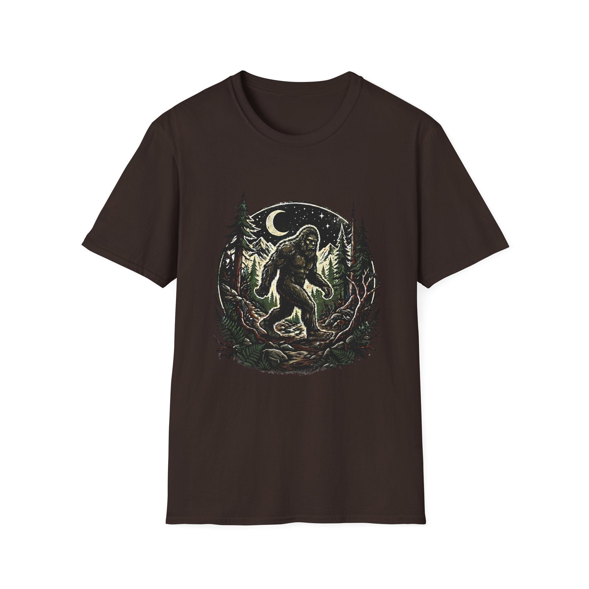 Bigfoot Forest Moon T-Shirt | Sasquatch Night Hiking Design