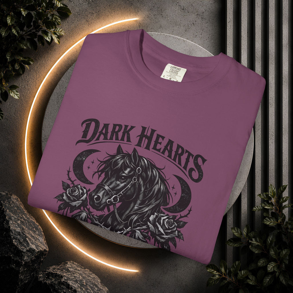 Dark Hearts Ride Free T-Shirt — Gothic Horse Rider Graphic Tee