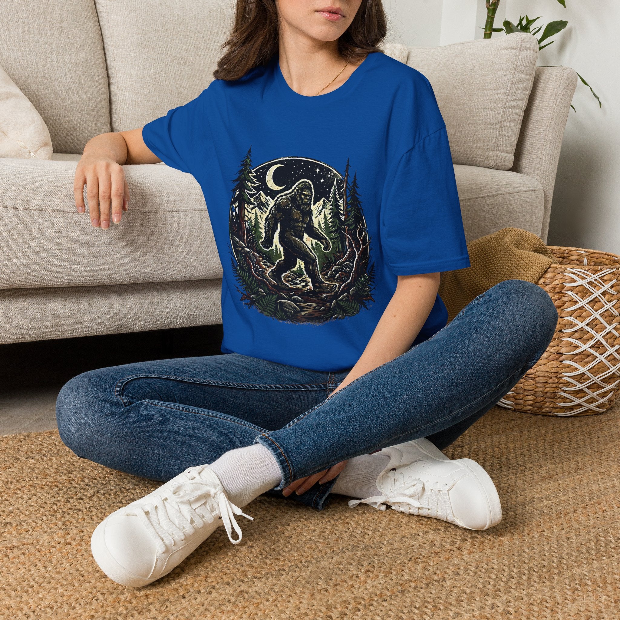 Bigfoot Forest Moon T-Shirt | Sasquatch Night Hiking Design