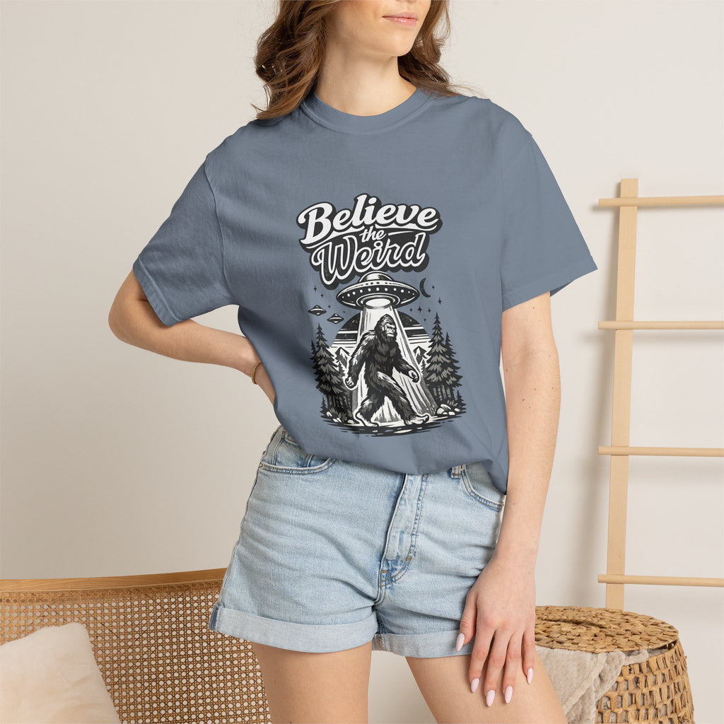 Believe the Weird T-Shirt — Bigfoot Forest UFO Graphic Tee
