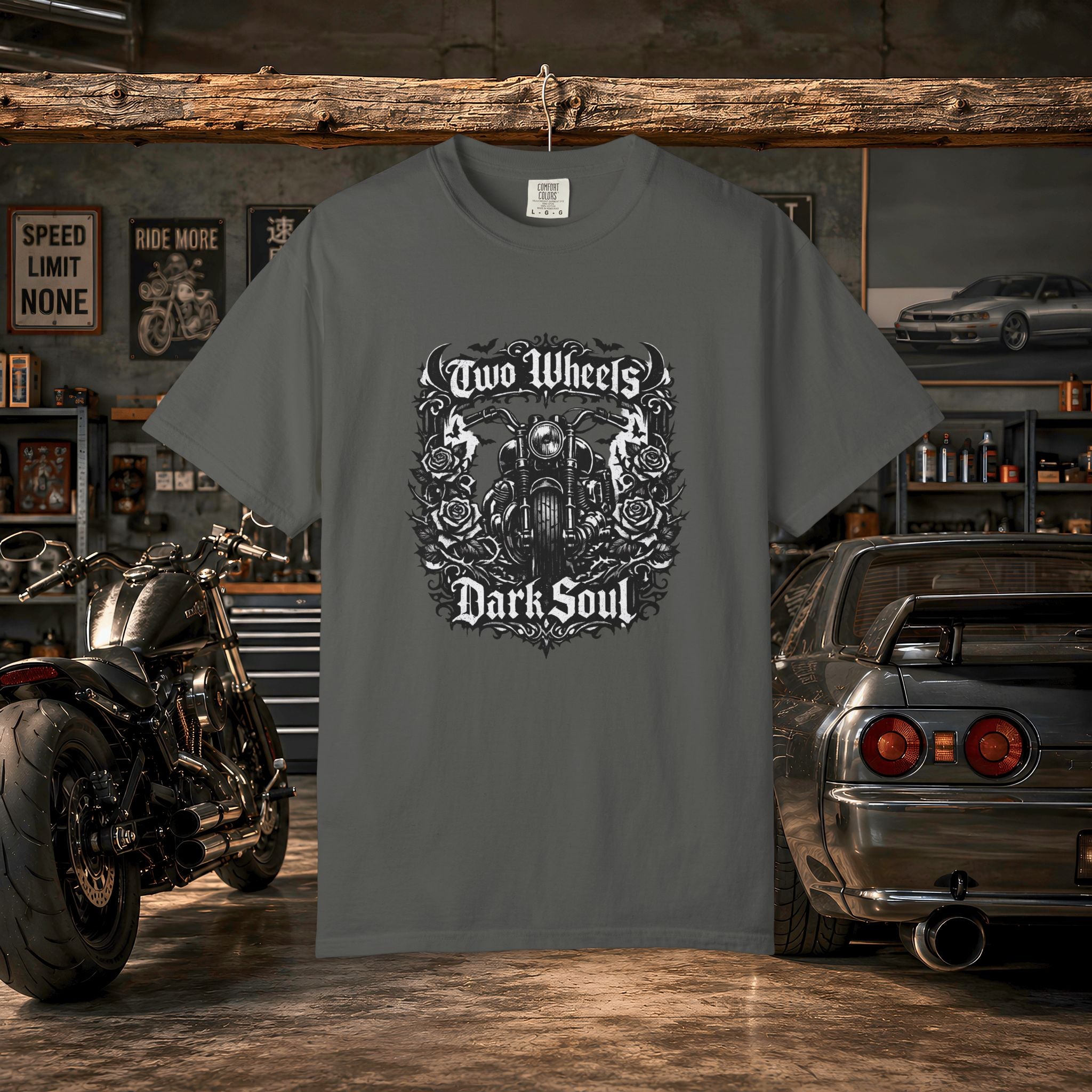 Dark Soul Motorcycle T-Shirt — "Two Wheels Dark Soul" Biker Graphic Tee