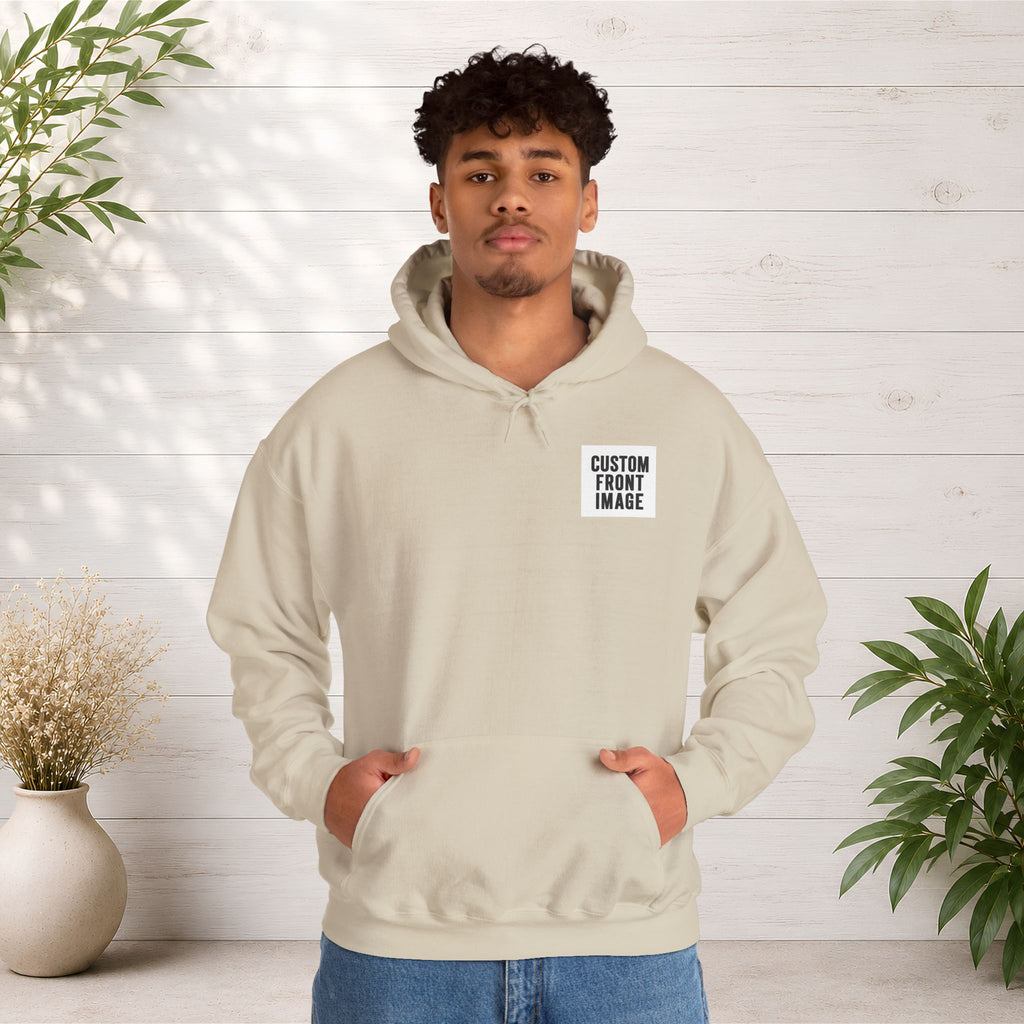 Custom Front Small Left Image Hoodie — Personalized White Pullover Hooded Sweatshirt