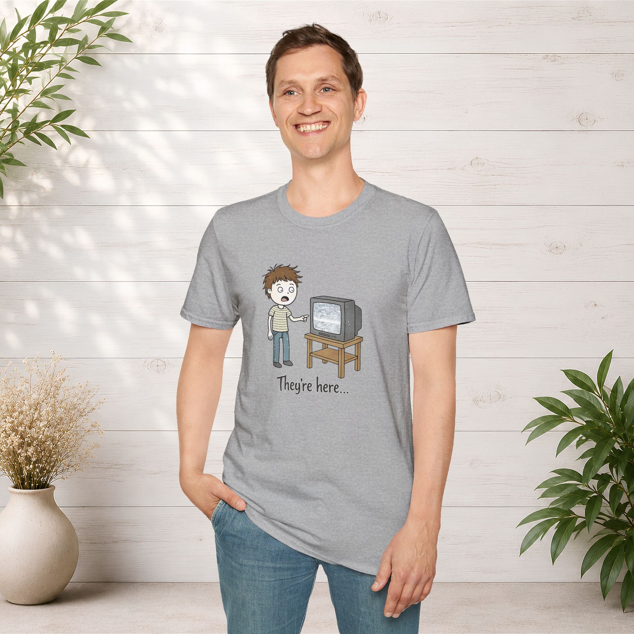 Poltergeist Film Based Theyre Here TV Static T-Shirt | Retro Horror Cartoon