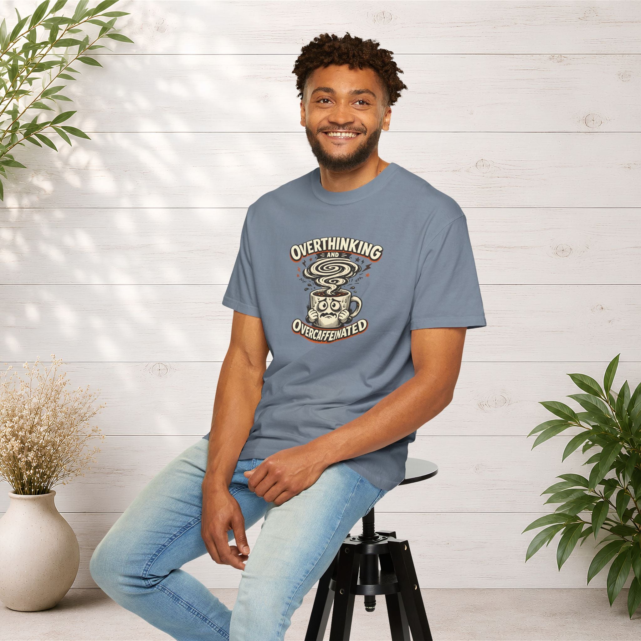 Overthinking & Overcaffeinated T-Shirt — Funny Coffee & Anxiety Graphic Tee