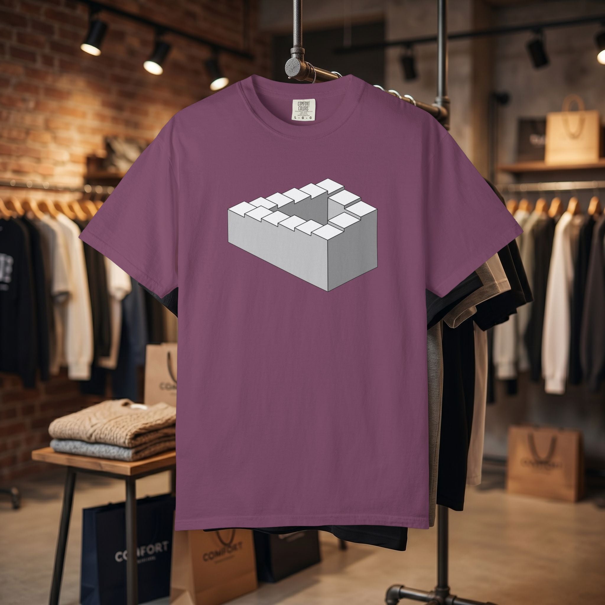 Optical Illusion Staircase Tee — Impossible Step Graphic T-Shirt