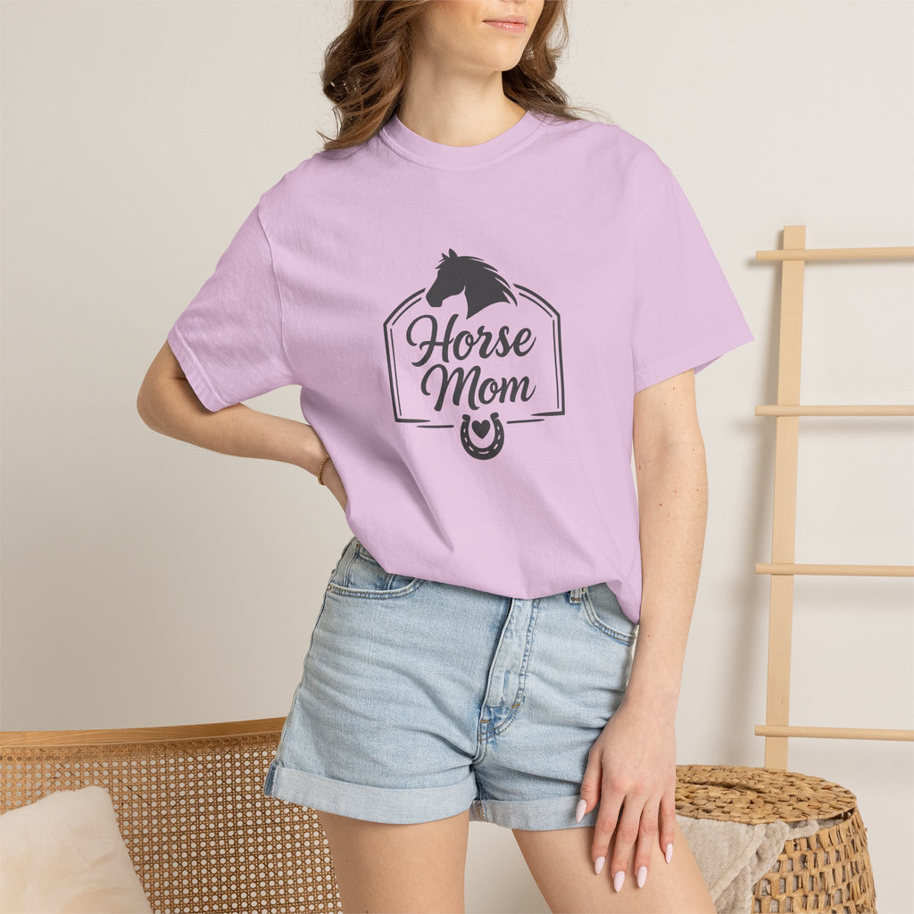 Horse Mom T-Shirt — Equestrian Tee with Horse Silhouette & Horseshoe